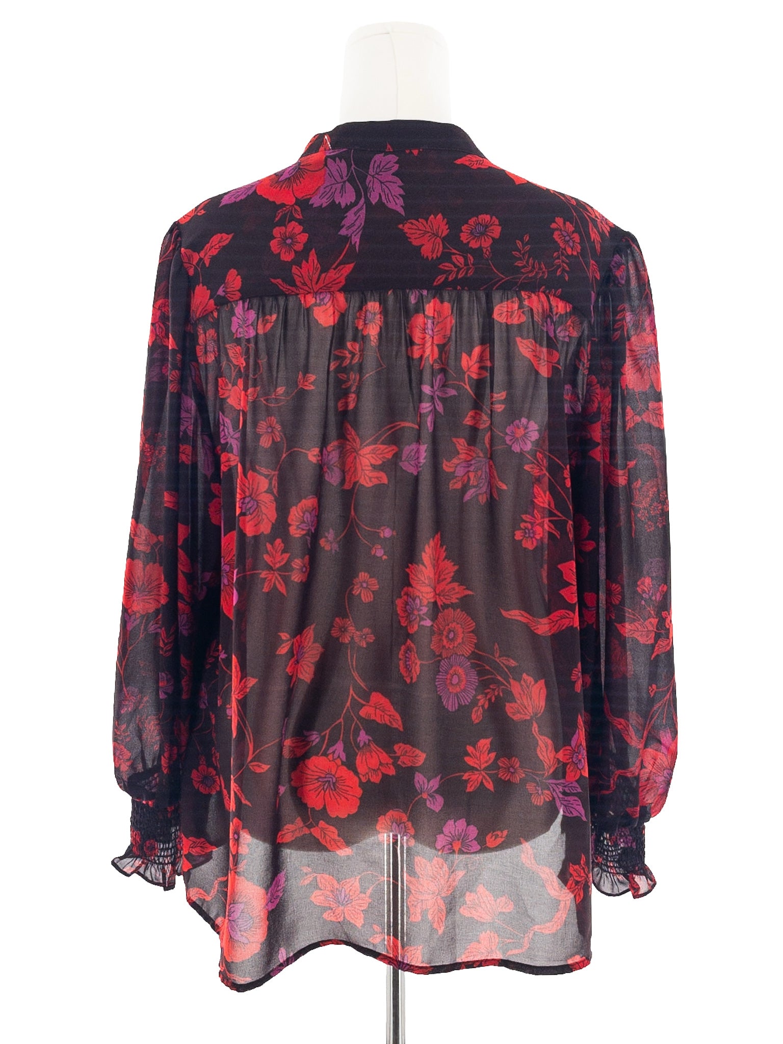Sanctuary Black Red Floral Polyester Long Sleeve Size XL Blouse