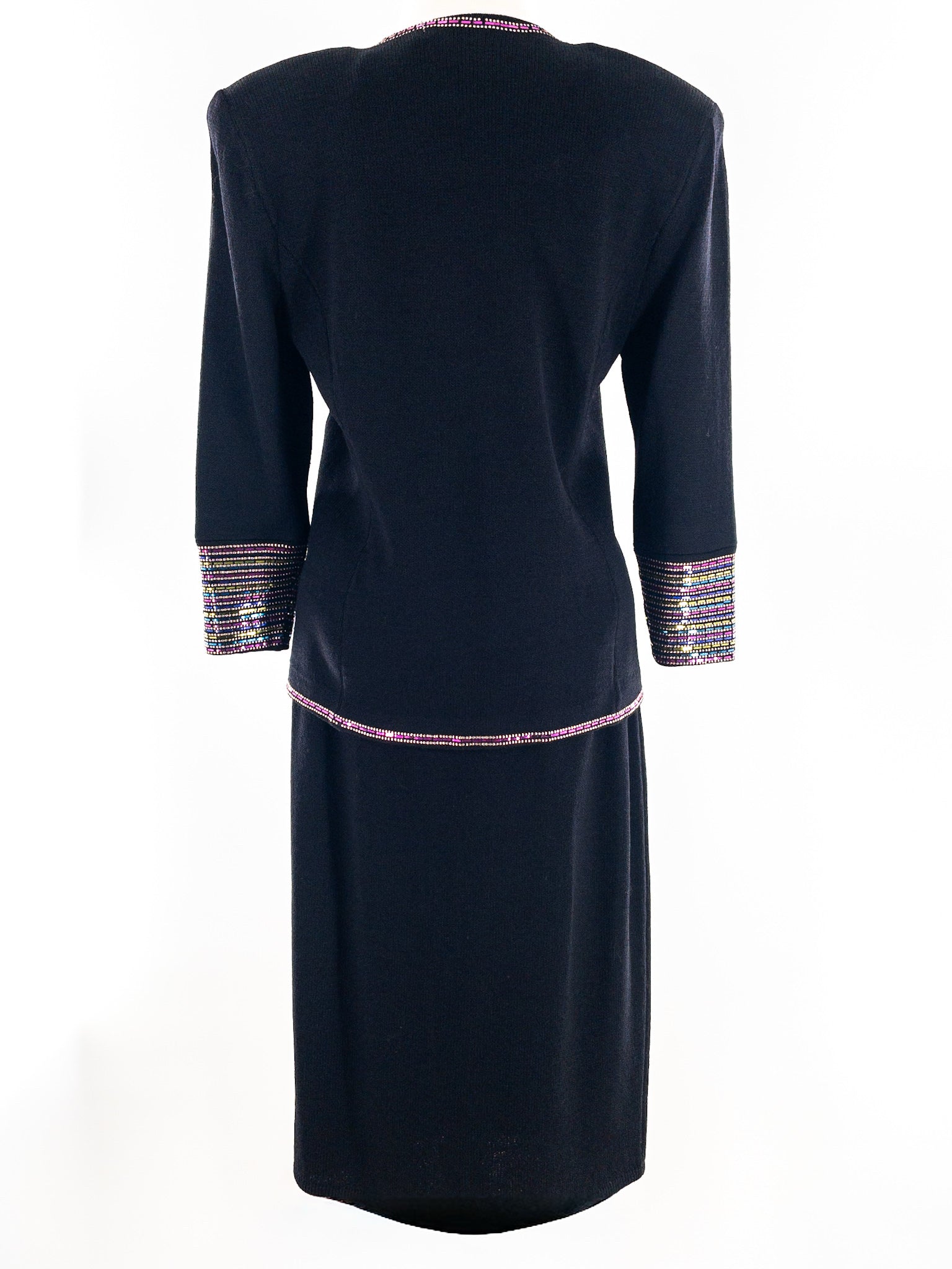 St. John Black Multi Sequin Knit Size 10 Skirt Suit