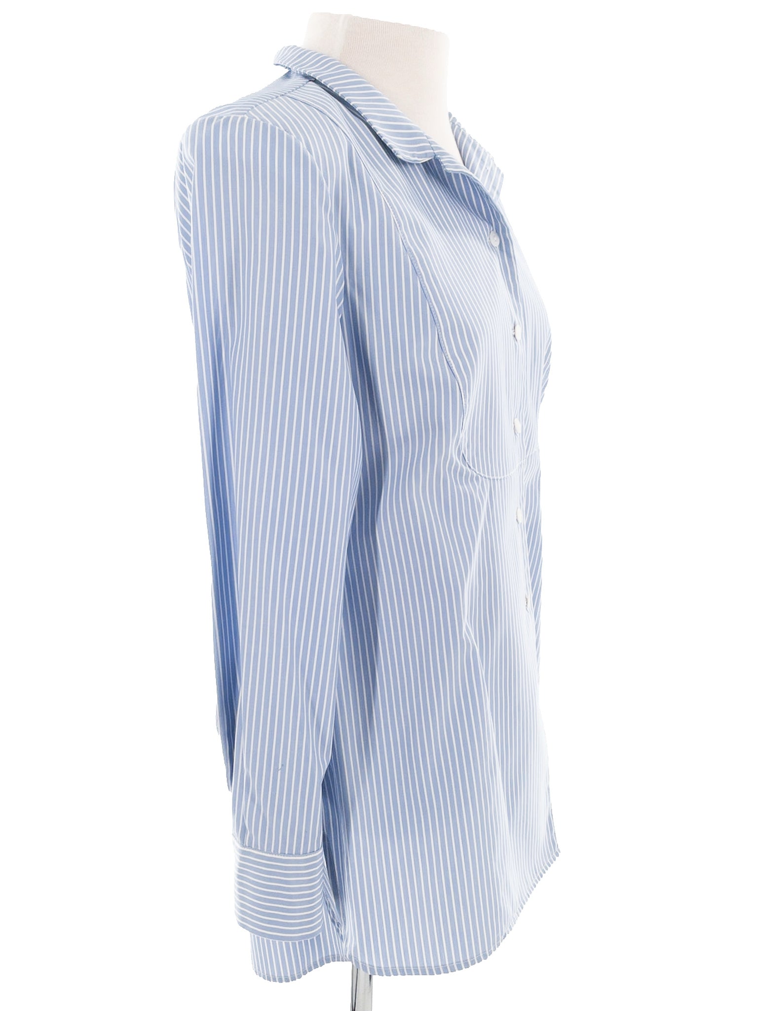 Nina Mclemore Blue White Stripe Cotton Long Sleeve Size 2 Blouse