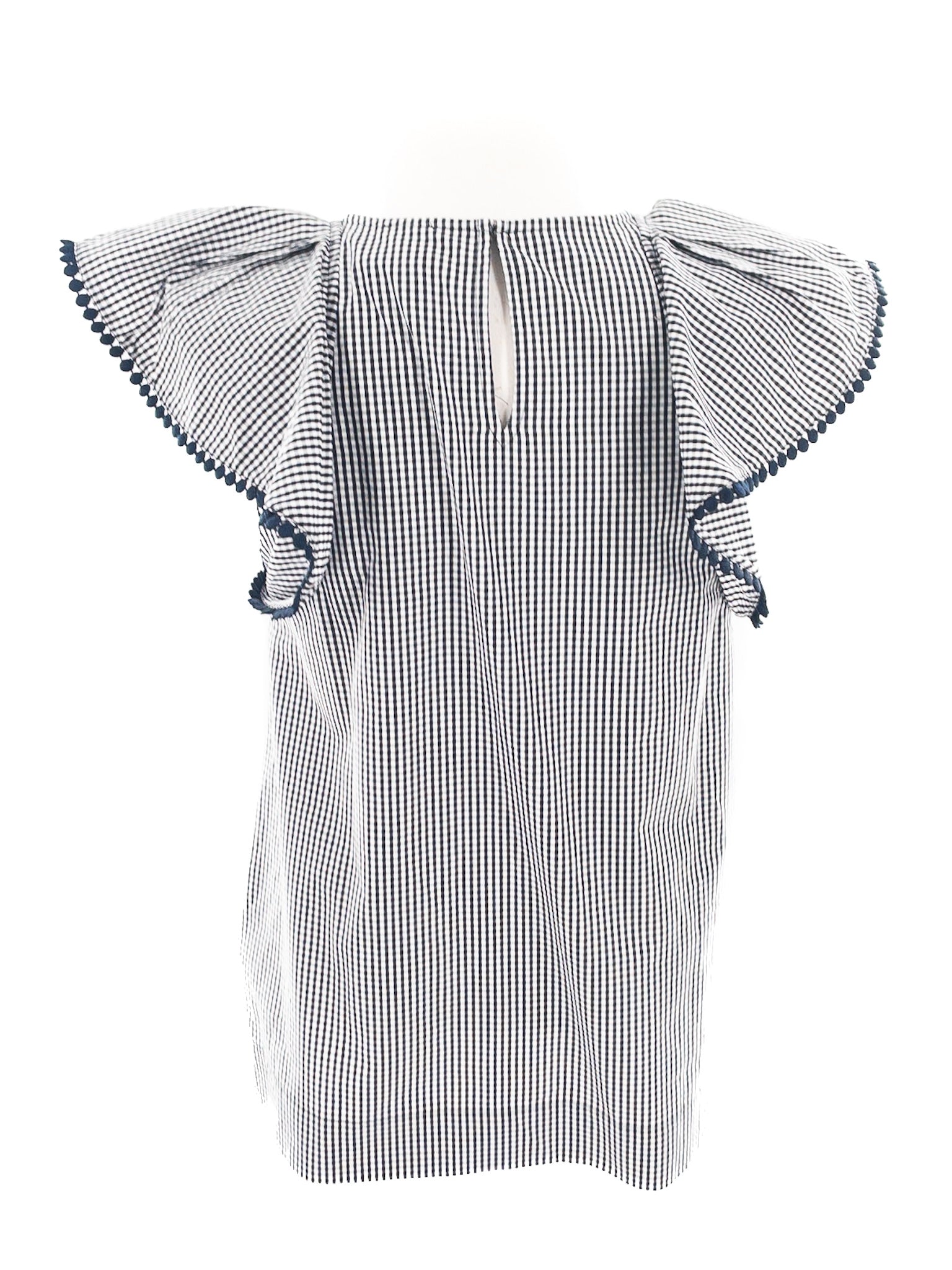 J Crew Navy White Gingham Cotton Blend Flutter Sleeve Size XS Blouse