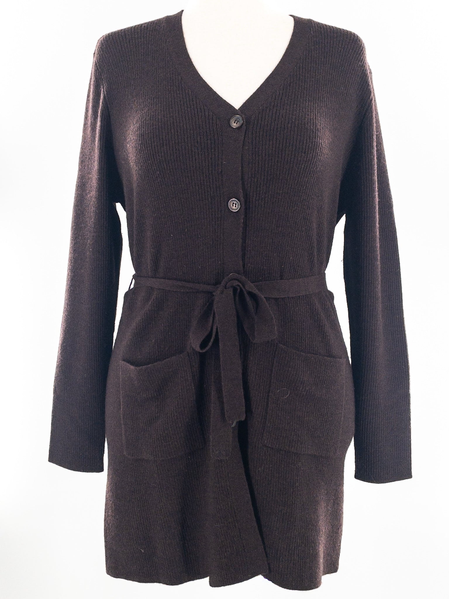 Sarah Spencer Brown Ribbed Wool Size L Cardigan