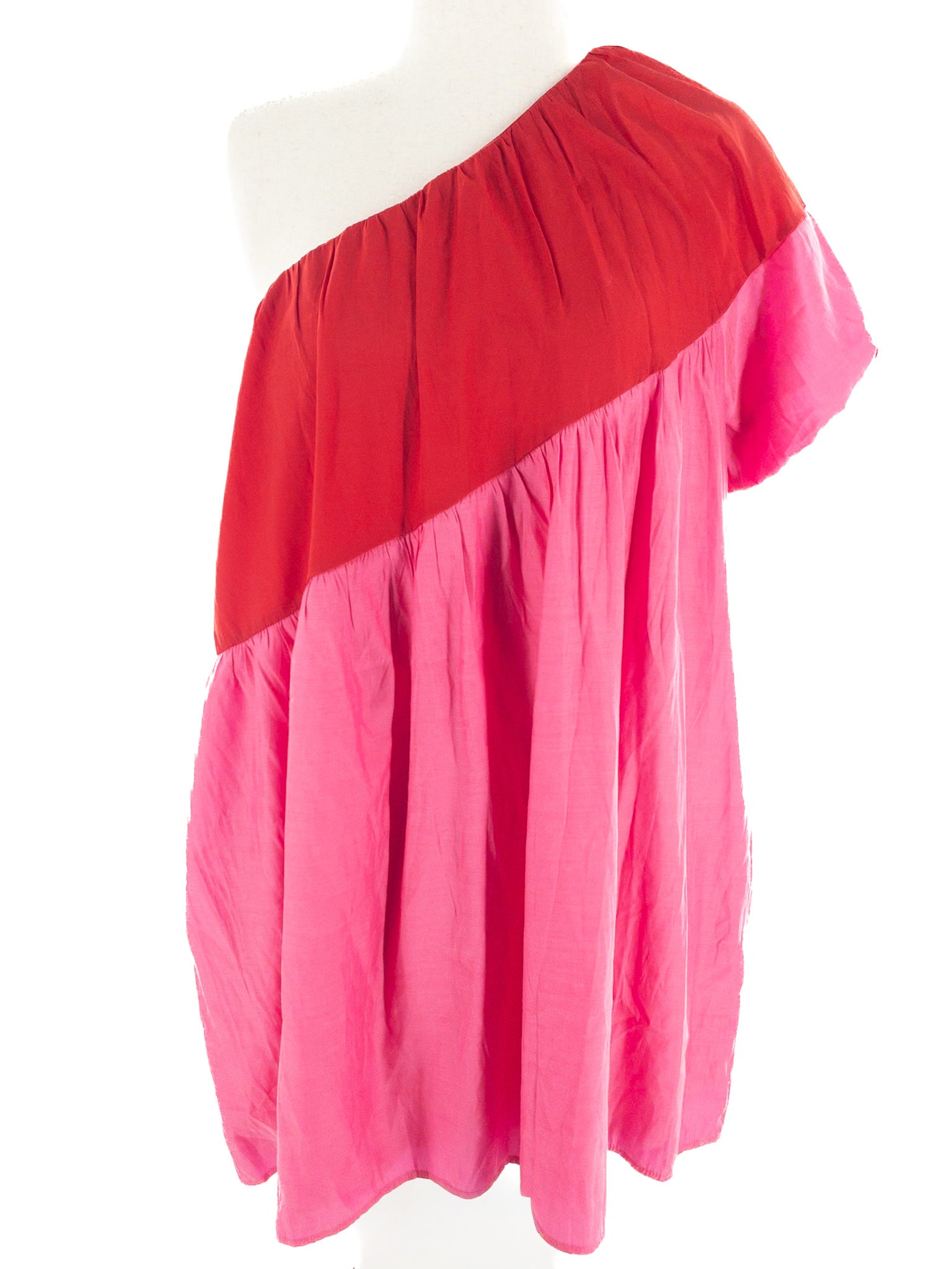 TCEC Hot Pink Red Color Block Rayon Blend One Shoulder Size L Dress