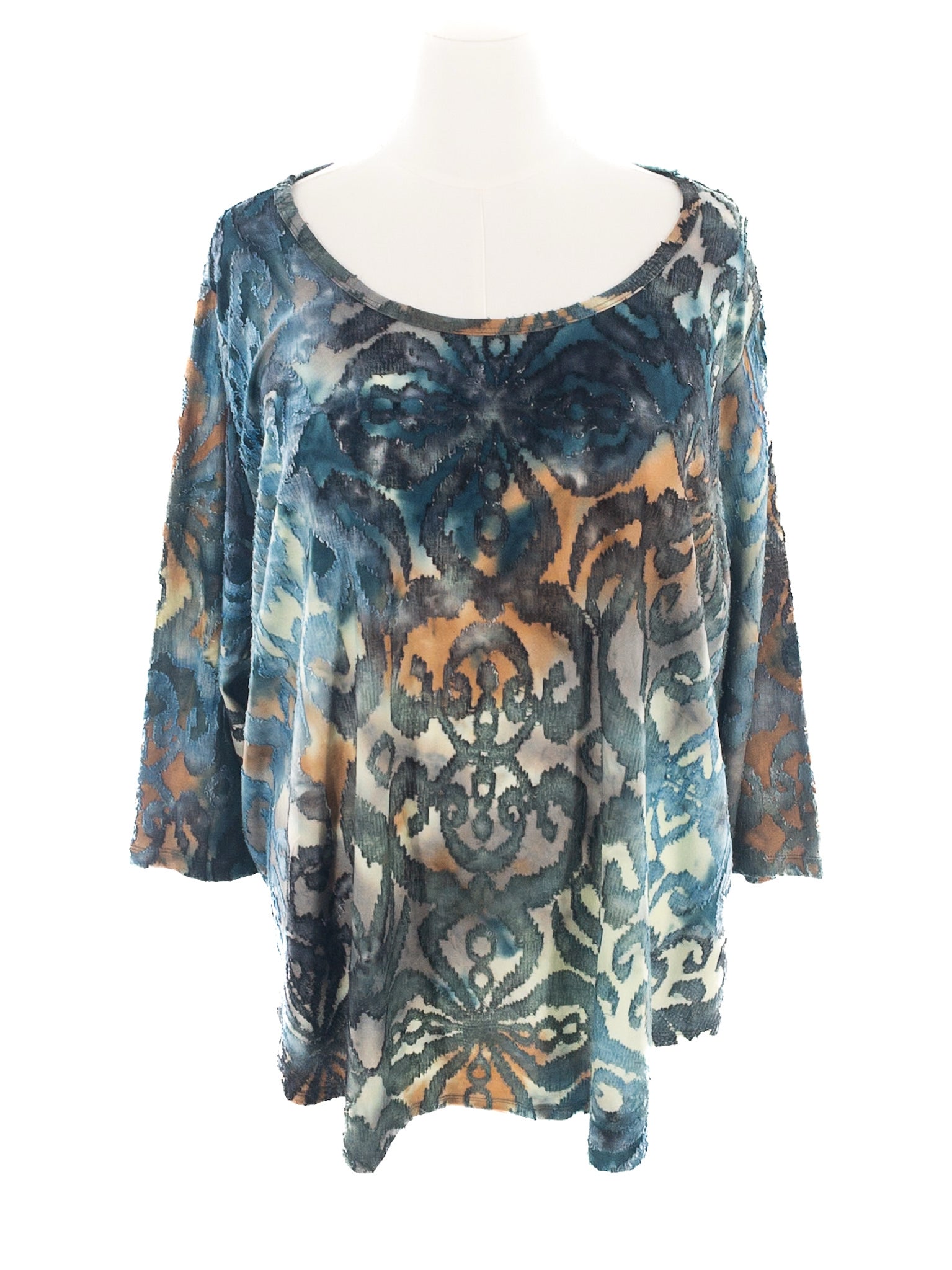 Karen Kane Aqua Amber Texture Polyester Long Sleeve Size 3X T Shirt