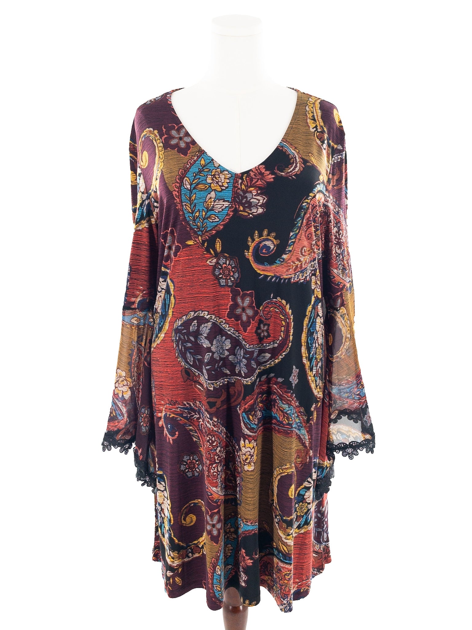MSK Multi-Color Paisley Polyester Blend Bell Sleeve Size XL Dress