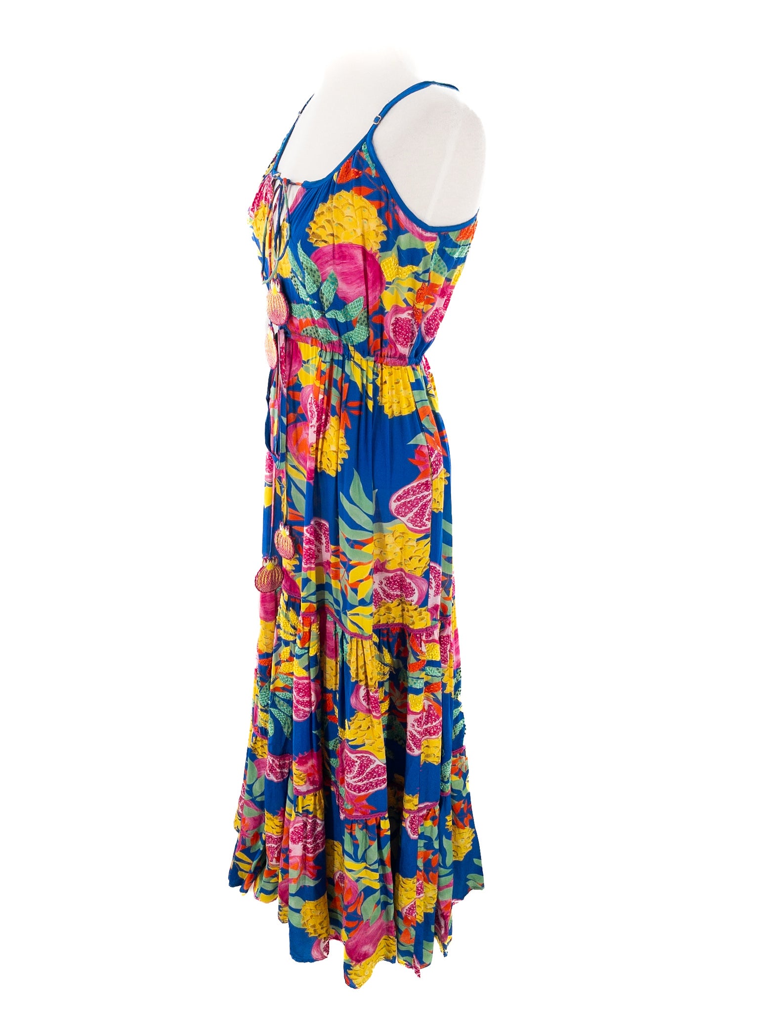 Taj Multi-Color Fruit Spaghetti Strap Size M Maxi