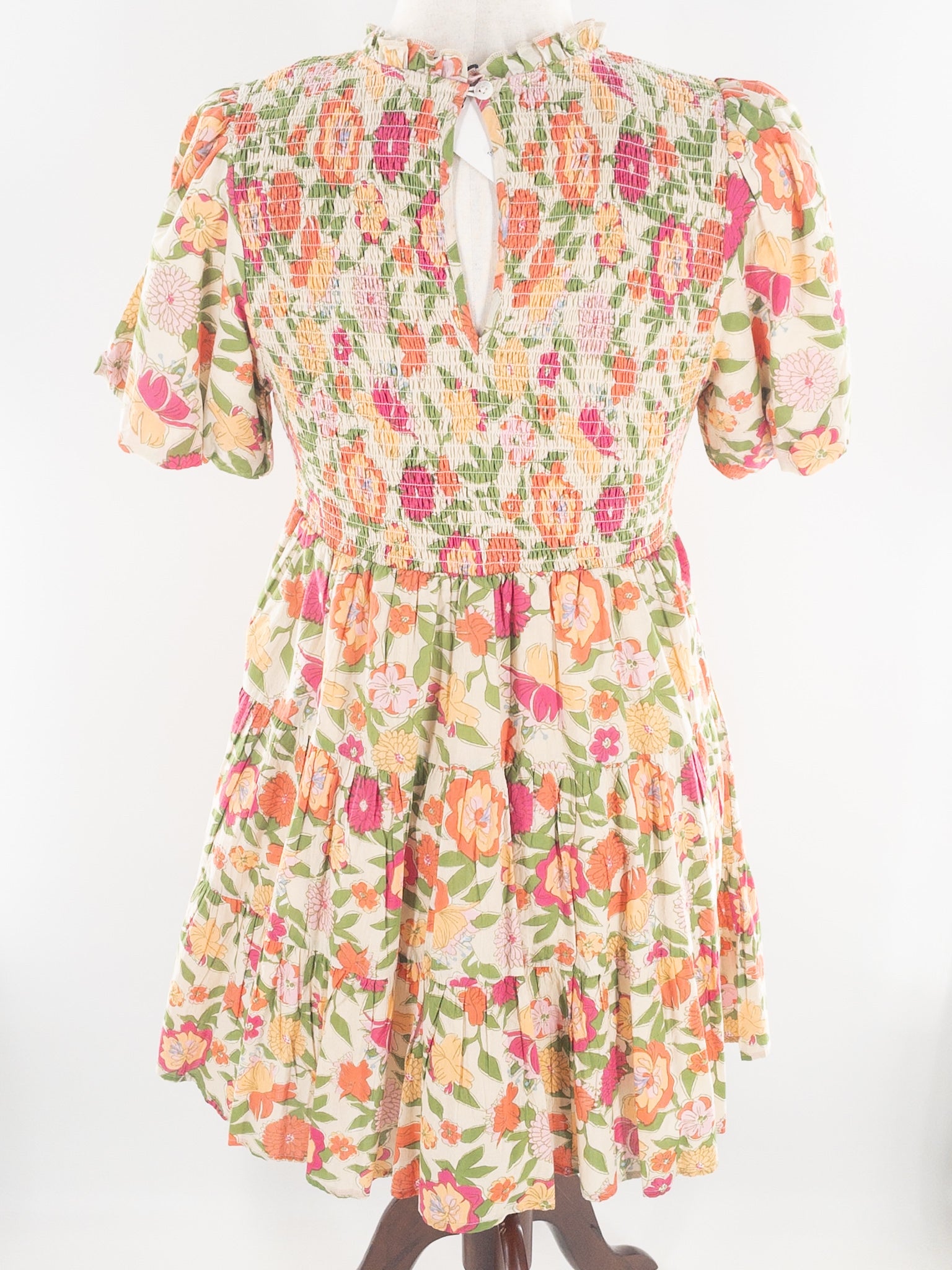 THML Pink Tan Floral Cotton Short Sleeve Size M Dress