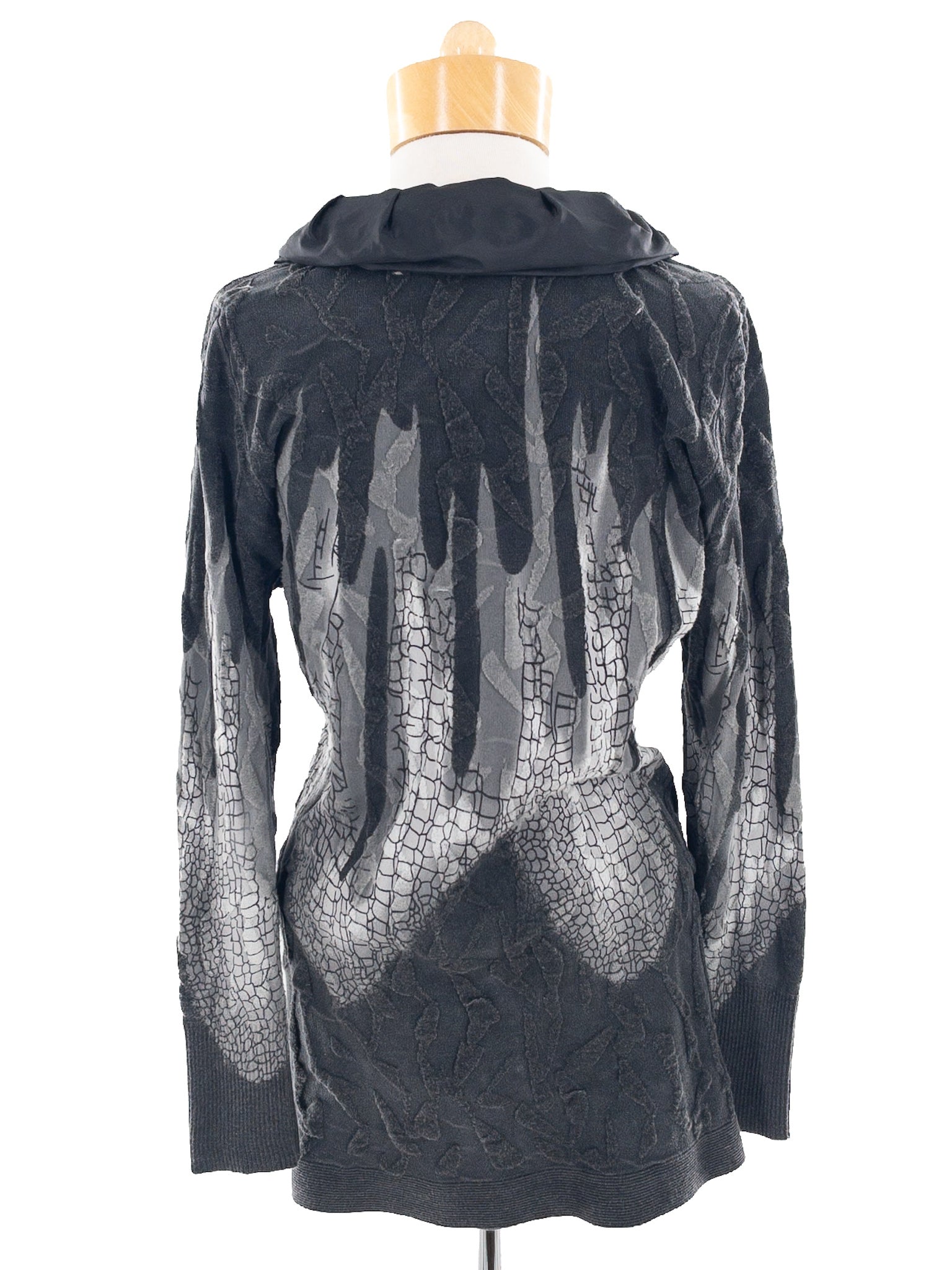 Elena Wang Gray Black Print Acrylic Blend Size M Cardigan
