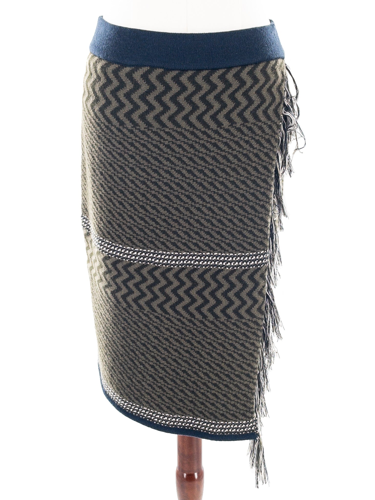 Worth Olive Navy Print Wool Size M Skirt