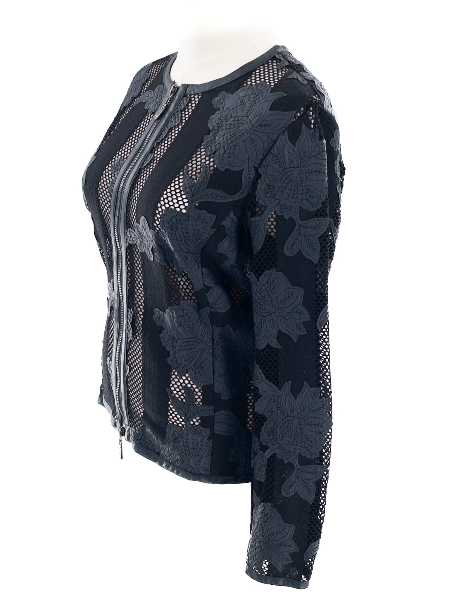 Alberto Makali Navy Black Mesh Mixed Media Size L Blazer