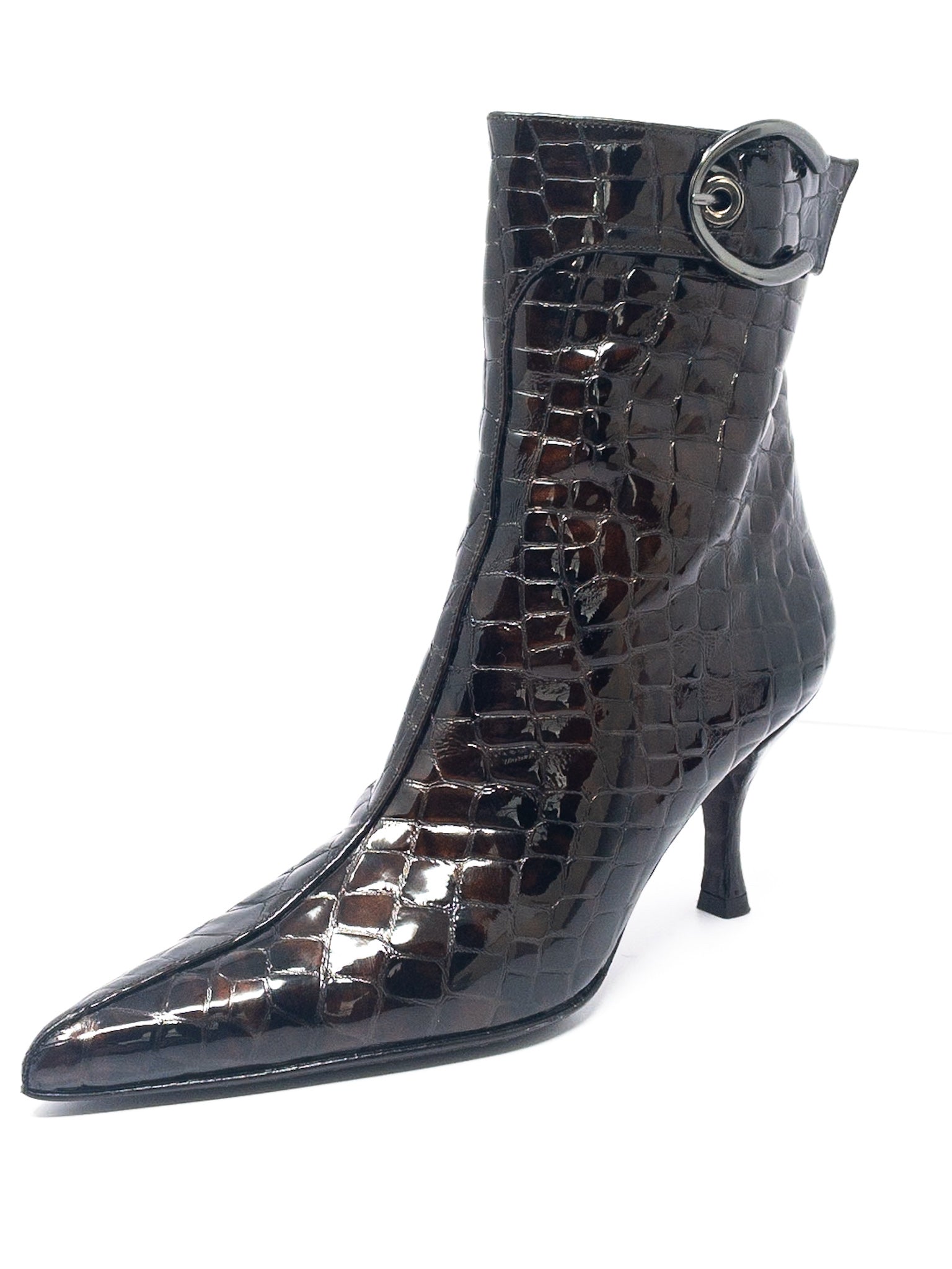 Stuart Weitzman Chocolate Croc Embossed Leather 6.5 Bootie