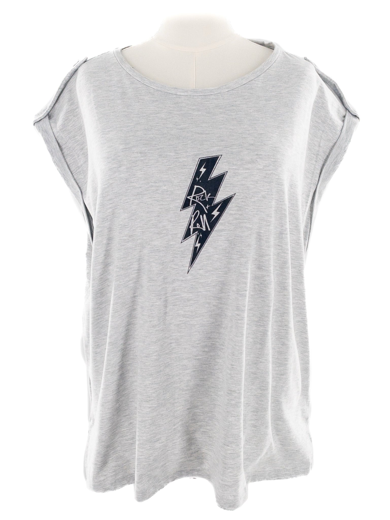 Saint + Sofia Light Gray Print Cotton Blend Cap Sleeve Size 18 T Shirt