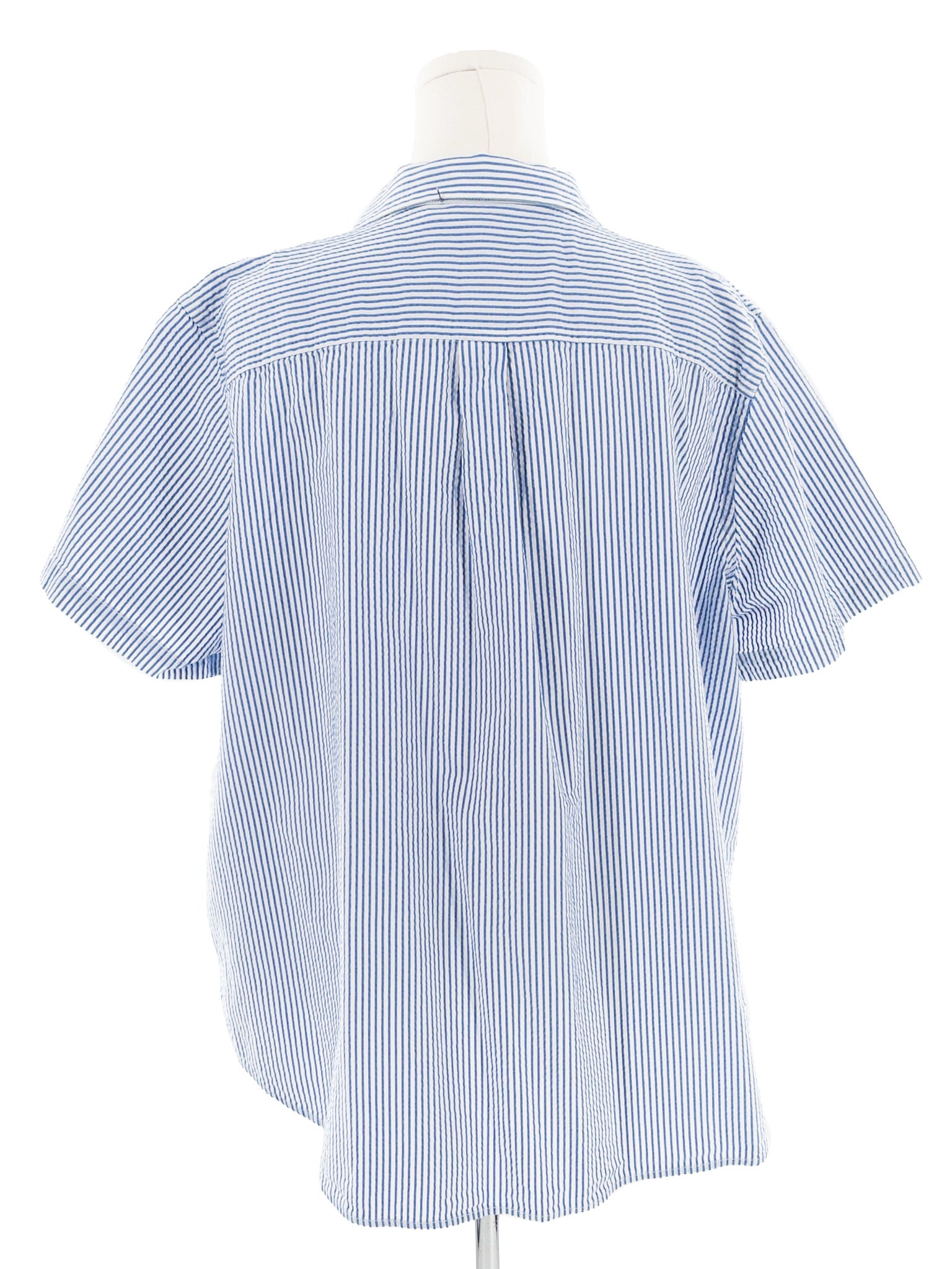 LL Bean Navy White Stripe Cotton Short Sleeve Size 2X Blouse