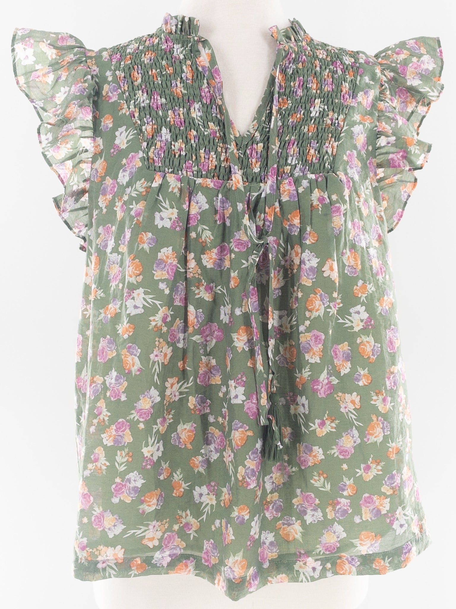 Fate Sage Mult Floral Tencel Blend Flutter Sleeve Size M Blouse