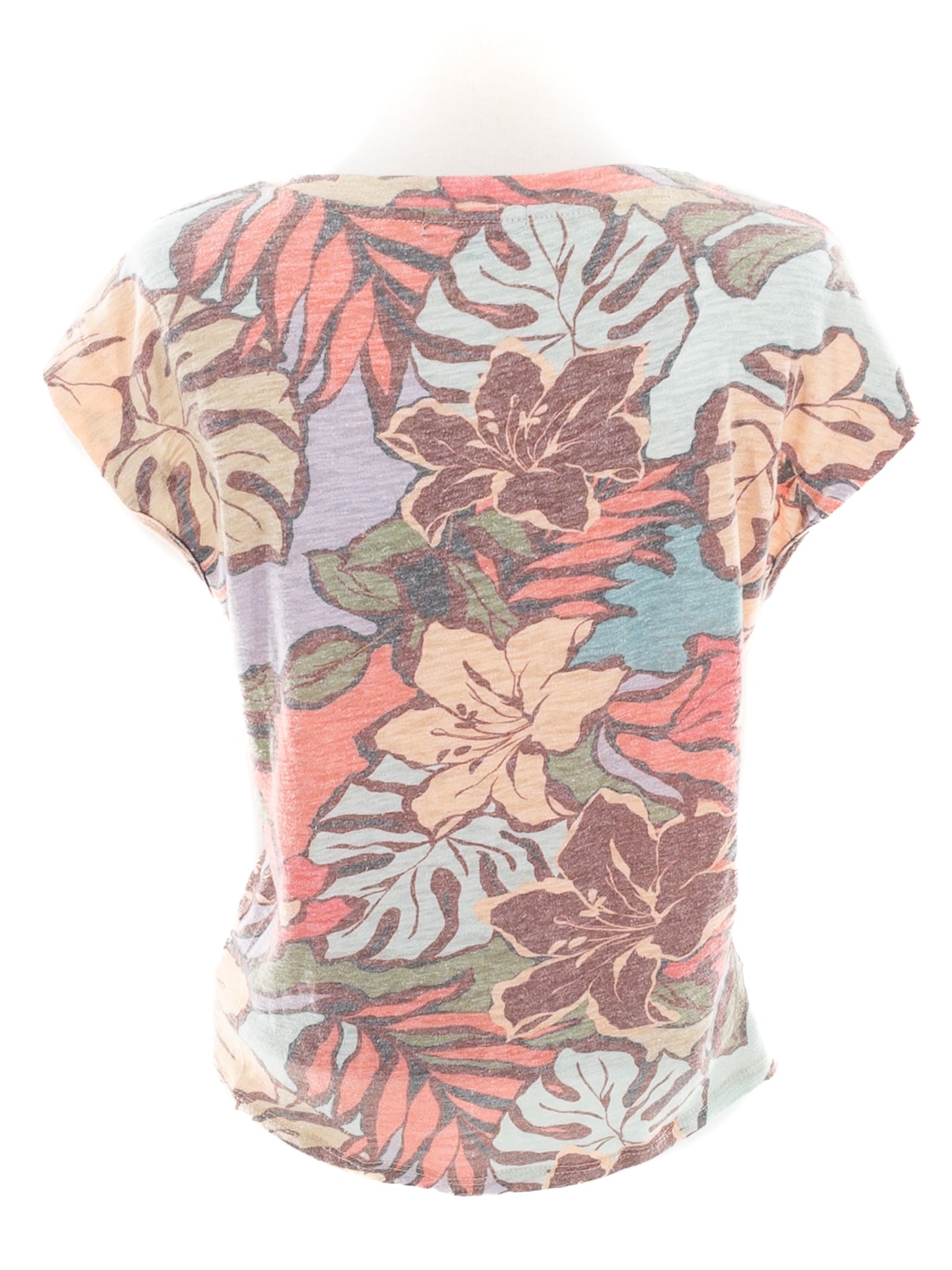Democracy Coral Multi Tropical Cotton Blend Short Sleeve Size XS T Shirt