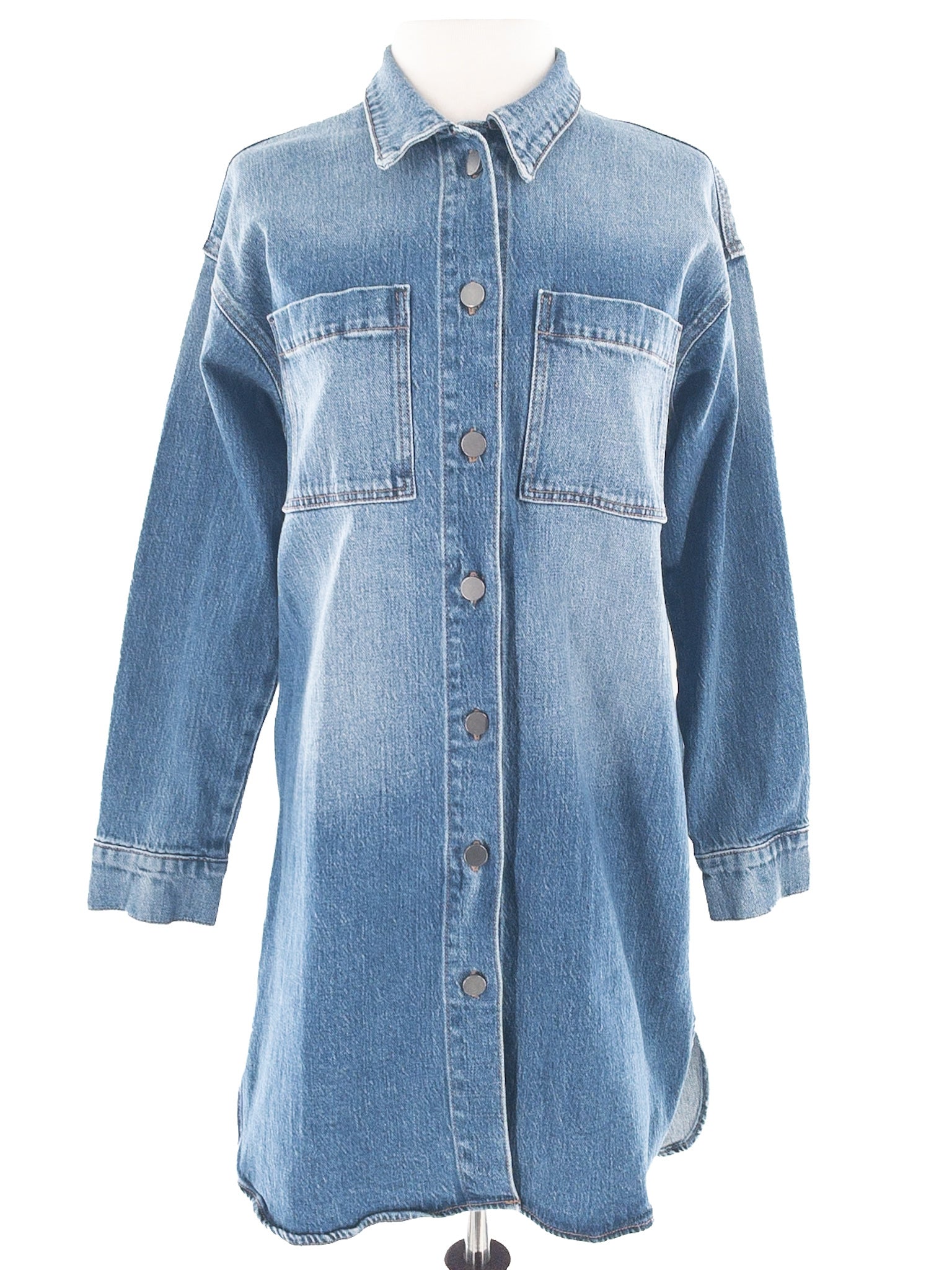 Evereve Blue Washed Denim Long Sleeve Size S Dress