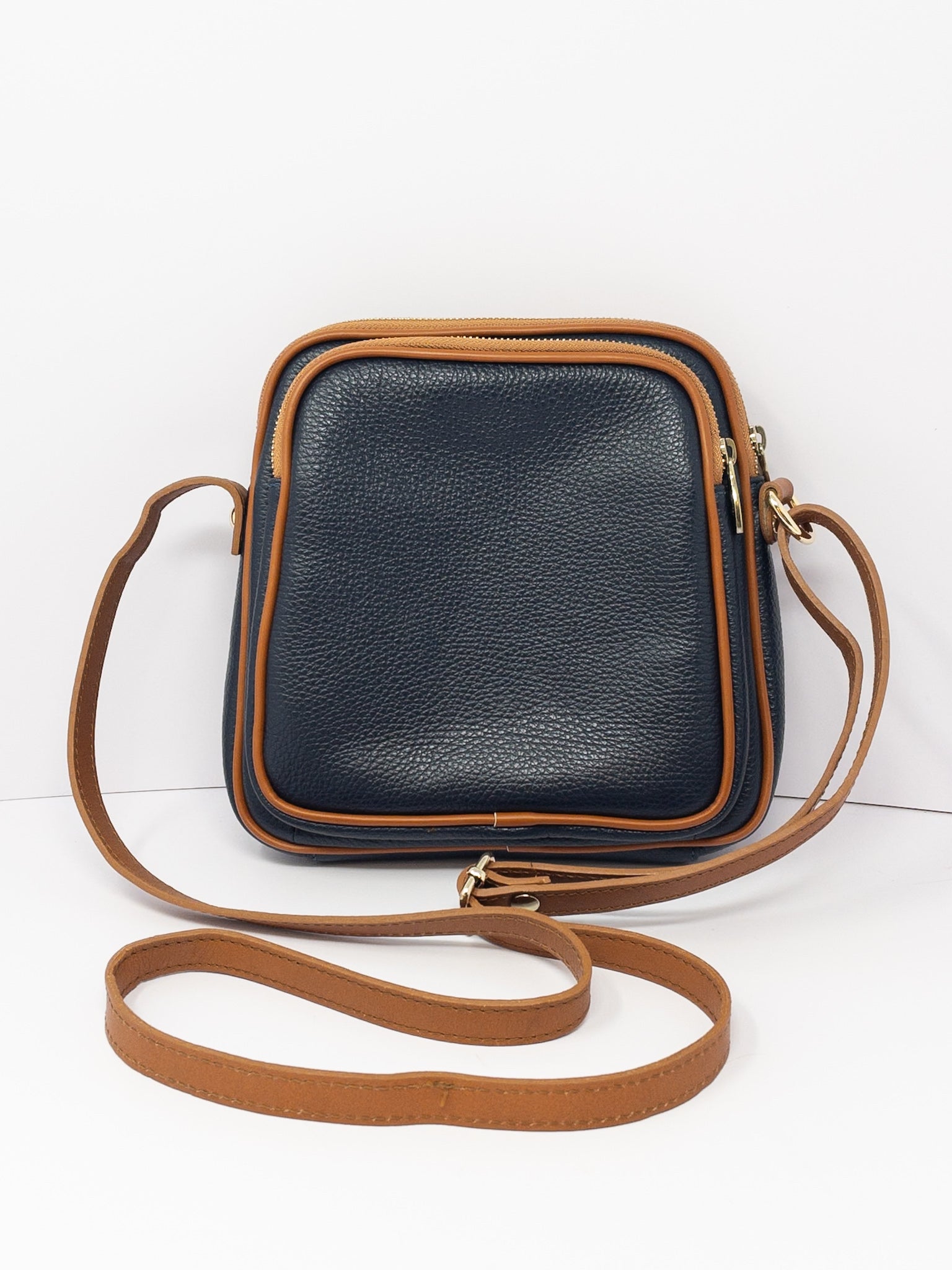 Valentina Navy Brown Pebble Leather Purse
