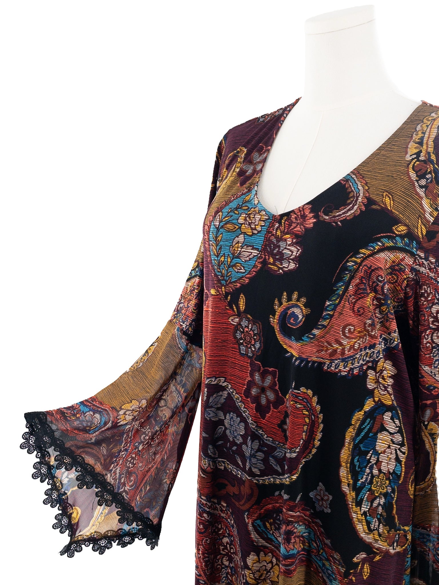 MSK Multi-Color Paisley Polyester Blend Bell Sleeve Size XL Dress