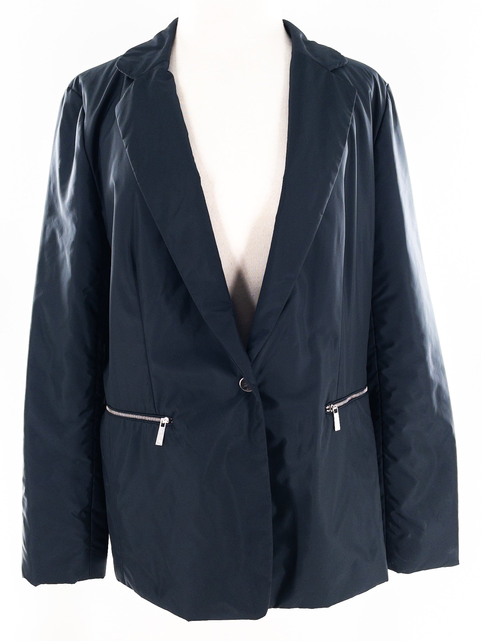 Lafayette 148 Navy Hooded Polyester Size M Jacket