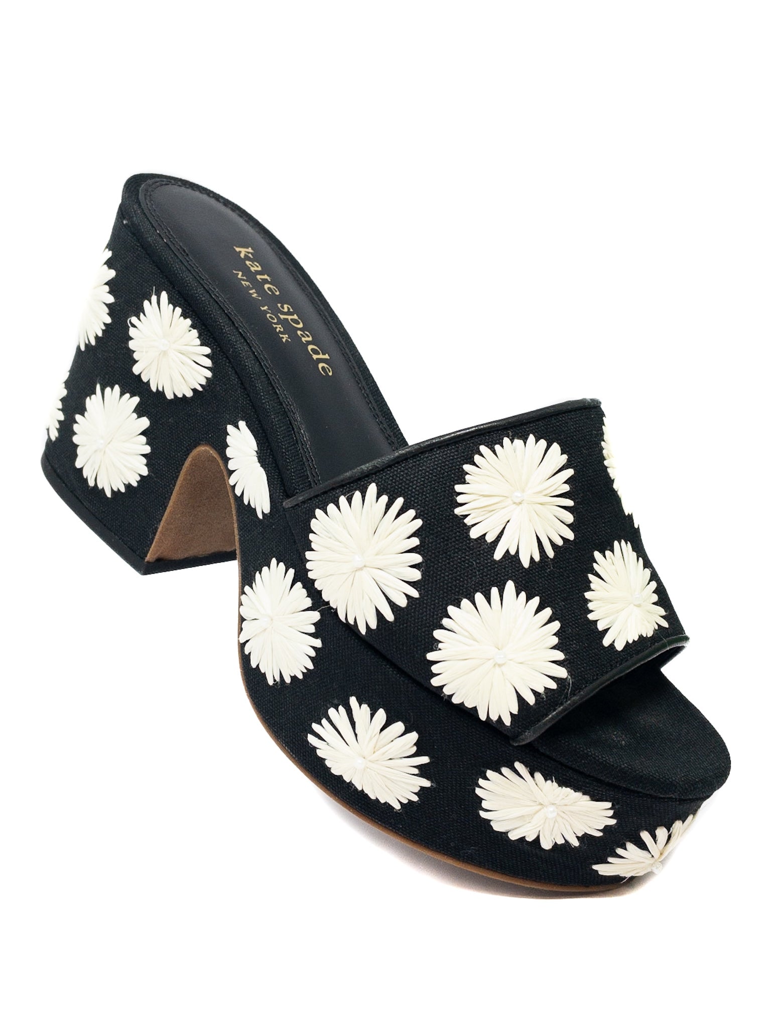 Kate Spade Black Tan Embroidered Fabric 6.5 Shoes
