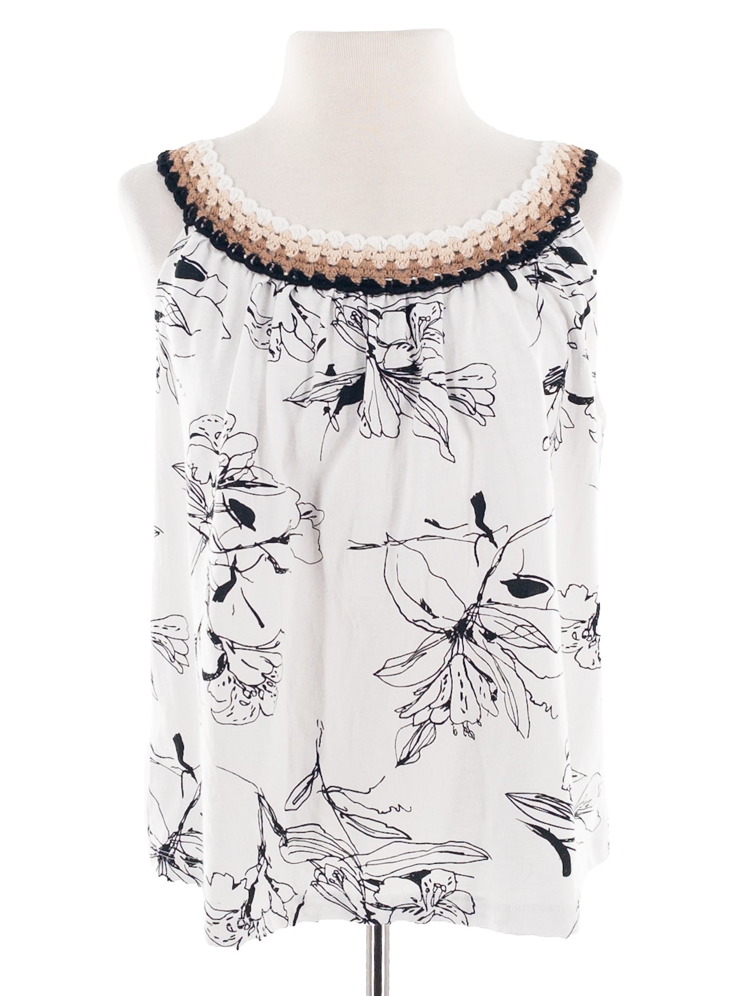 Tribal White Black Floral Cotton Blend Tank Size SP T Shirt