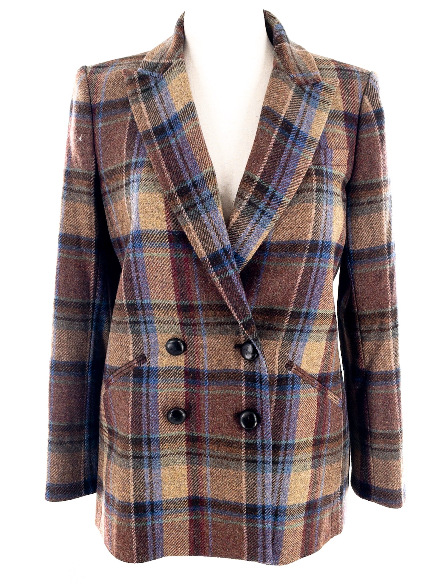 Veronica Beard Brown Blue Plaid Wool Size 8 Blazer