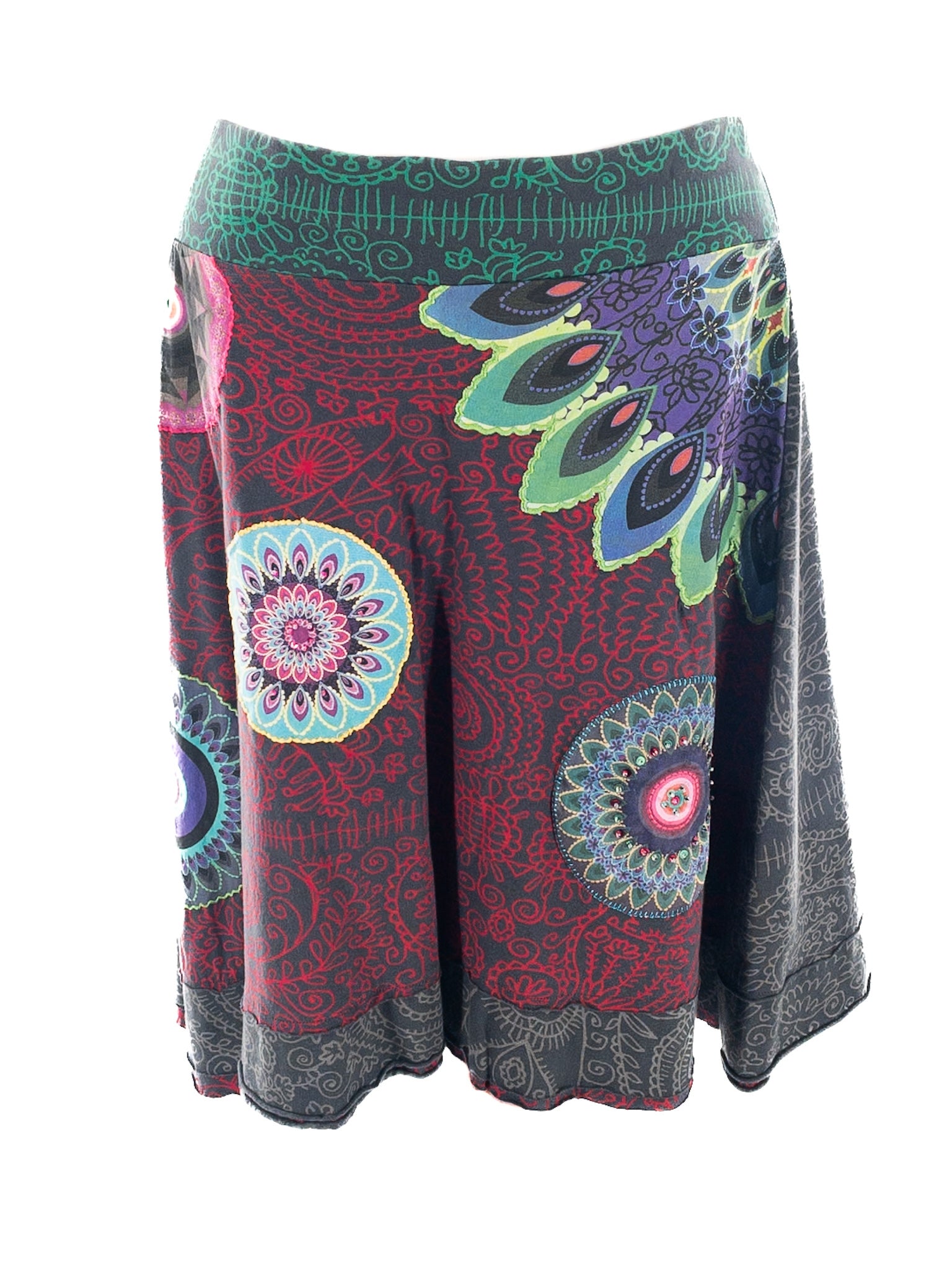 Desigual Green Multi Print Jersey Size S Skirt