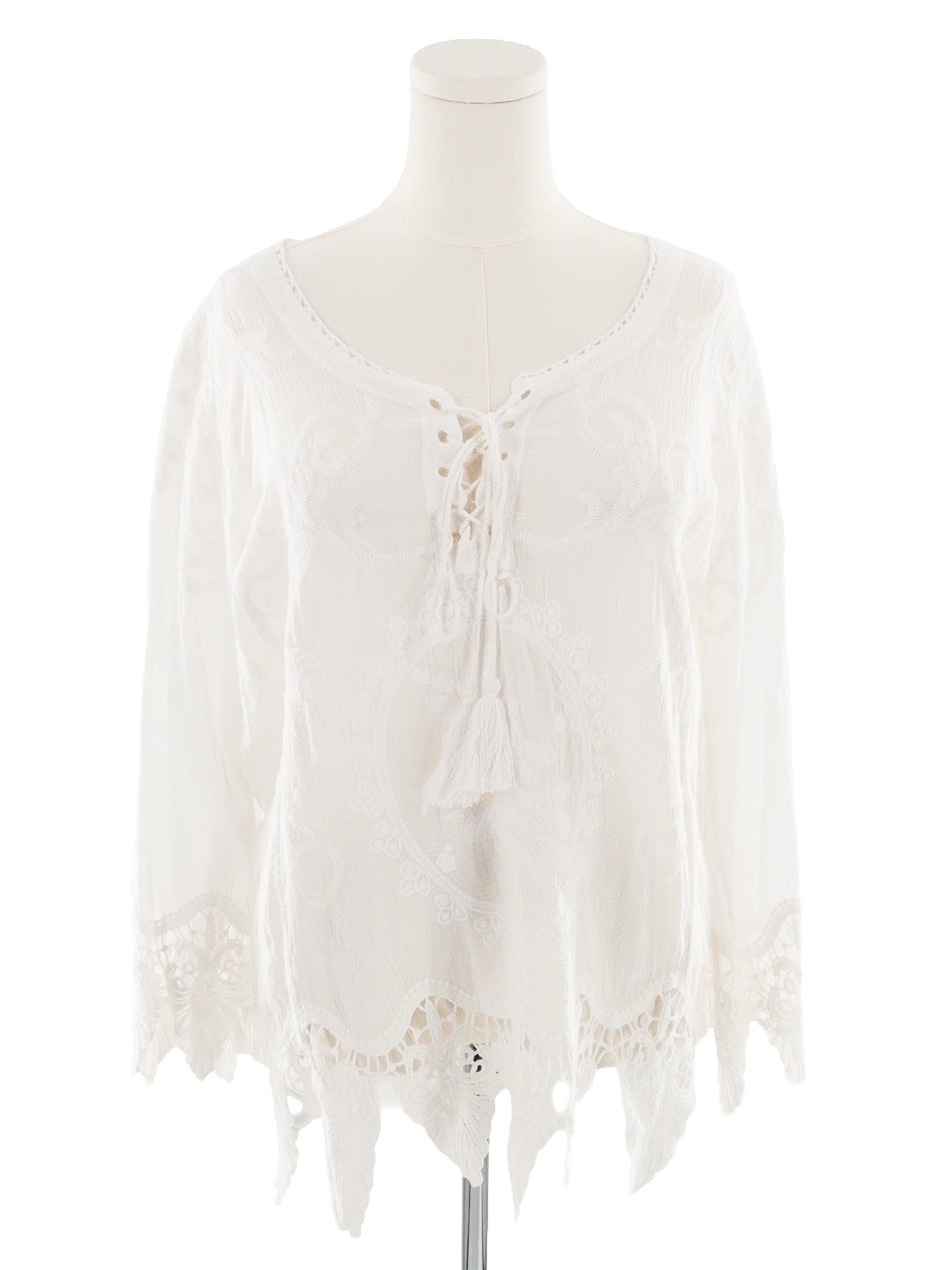 Solitaire Cream Embroidered Cotton Blend Long Sleeve Size XL Blouse