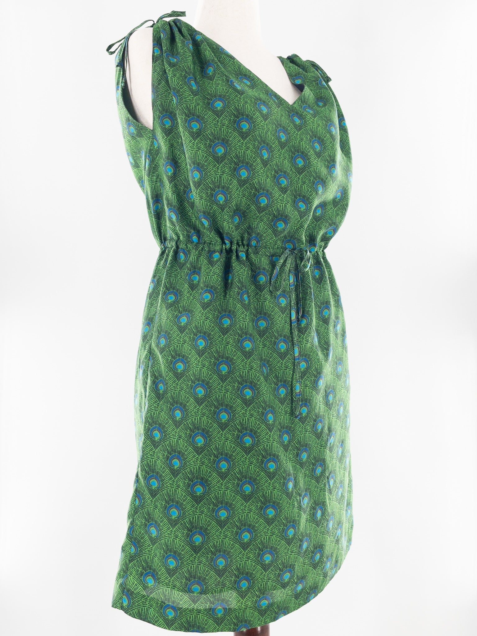 Tory Burch Green Teal Print Silk Cap Sleeve Size 6 Dress
