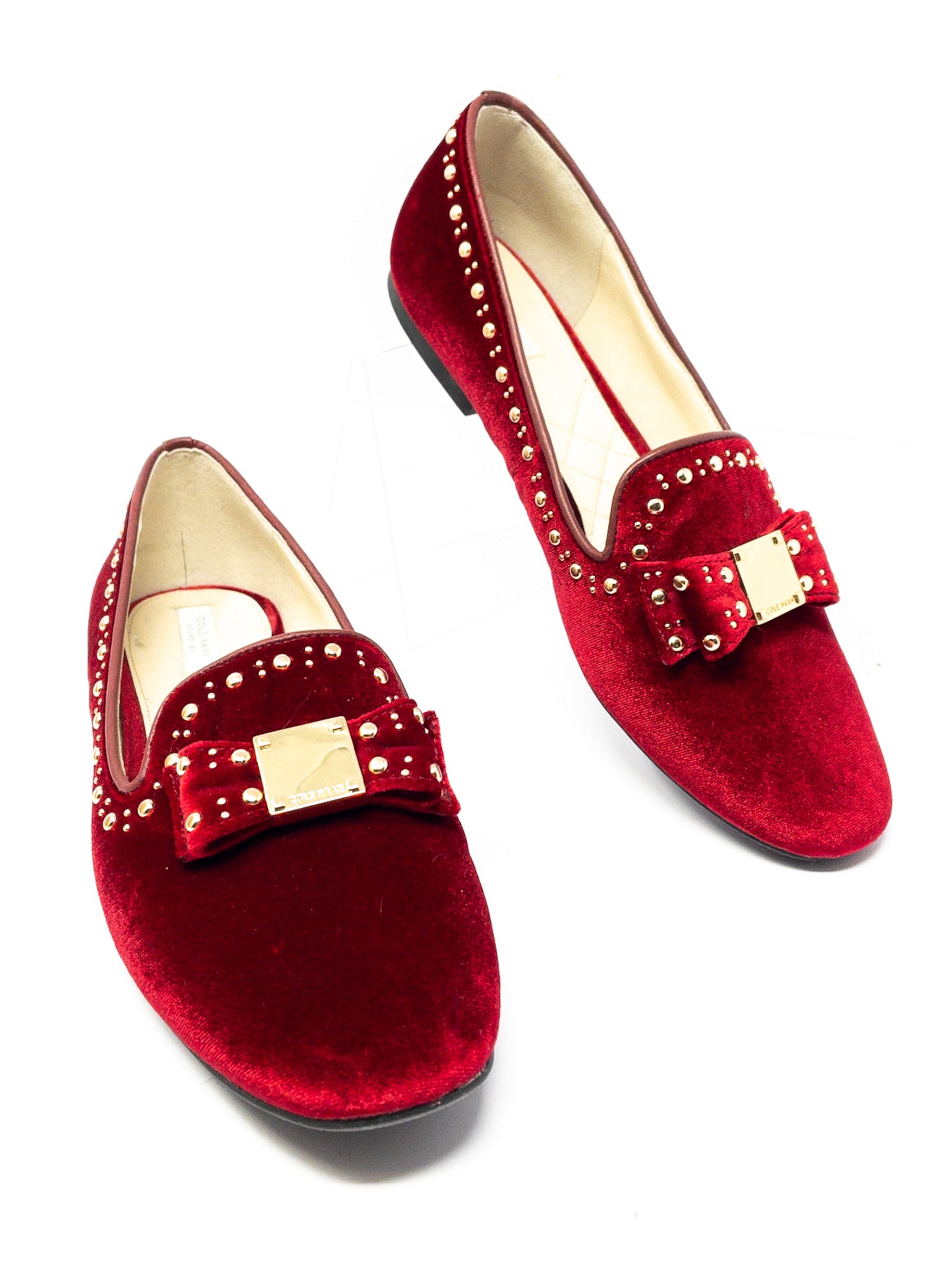 Cole Haan Red Gold Studded Velvet 8 Flats
