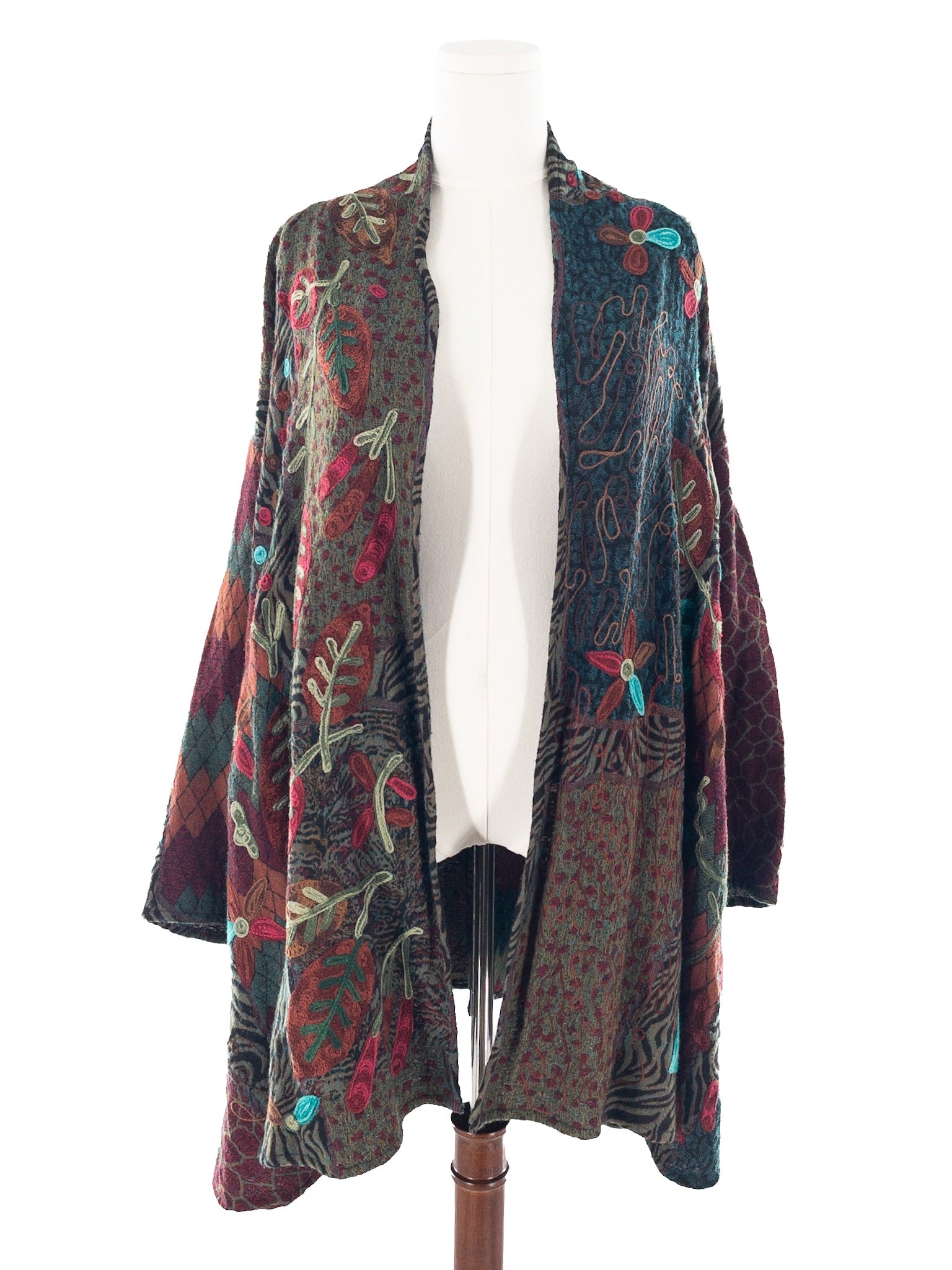 Soft Surroundings Green Multi Embroidered Wool Blend Size L Cardigan