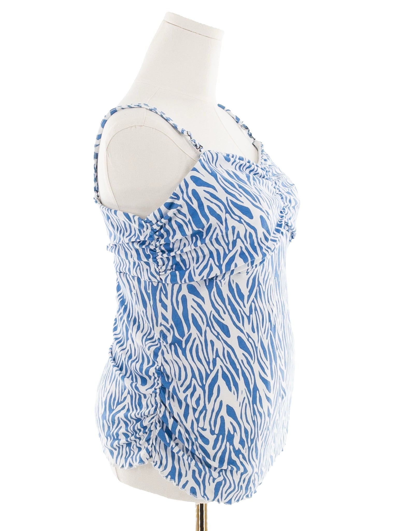 Diane Von Furstenberg Blue White Print Cotton Blend Spaghetti Strap T Shirt