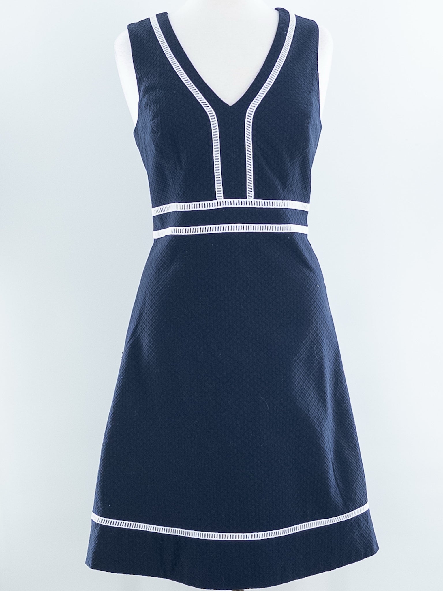 Kate Spade Navy White V Neck Cotton Sleeveless Size 8 Dress