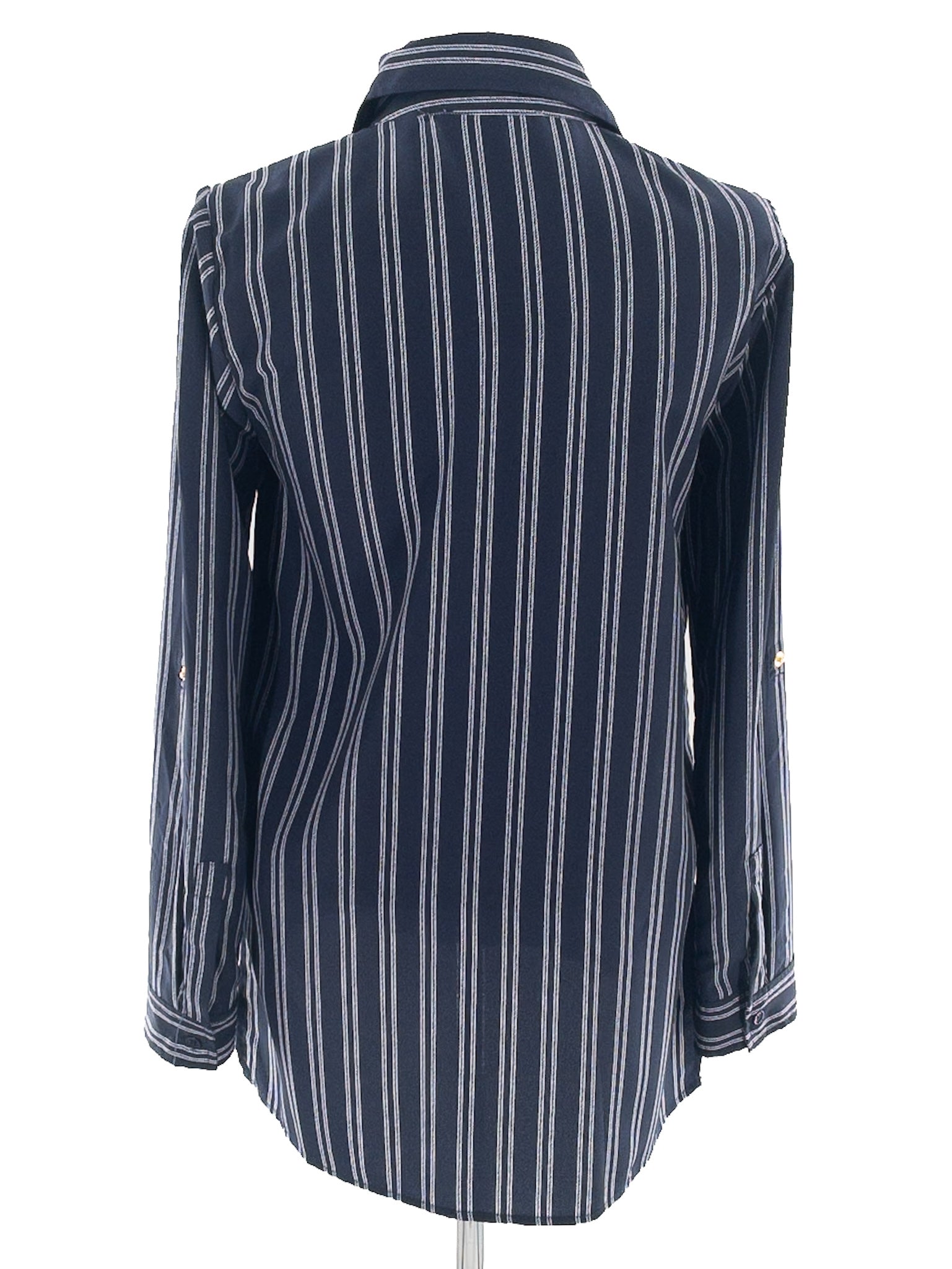 Michael Kors Navy White Stripe Polyester Long Sleeve Size XS Blouse