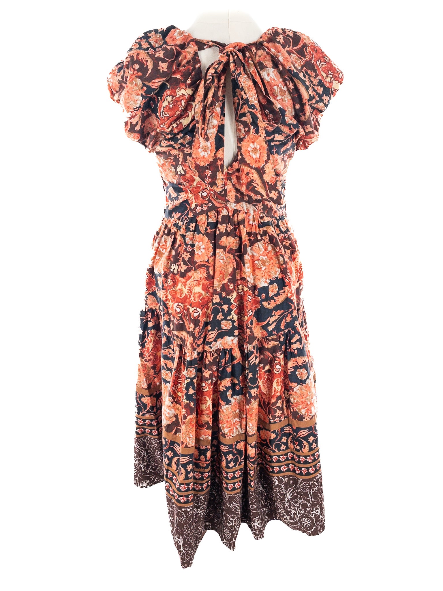 Anthropologie Orange Multi Floral Cotton Puff Sleeve Size 12 Dress