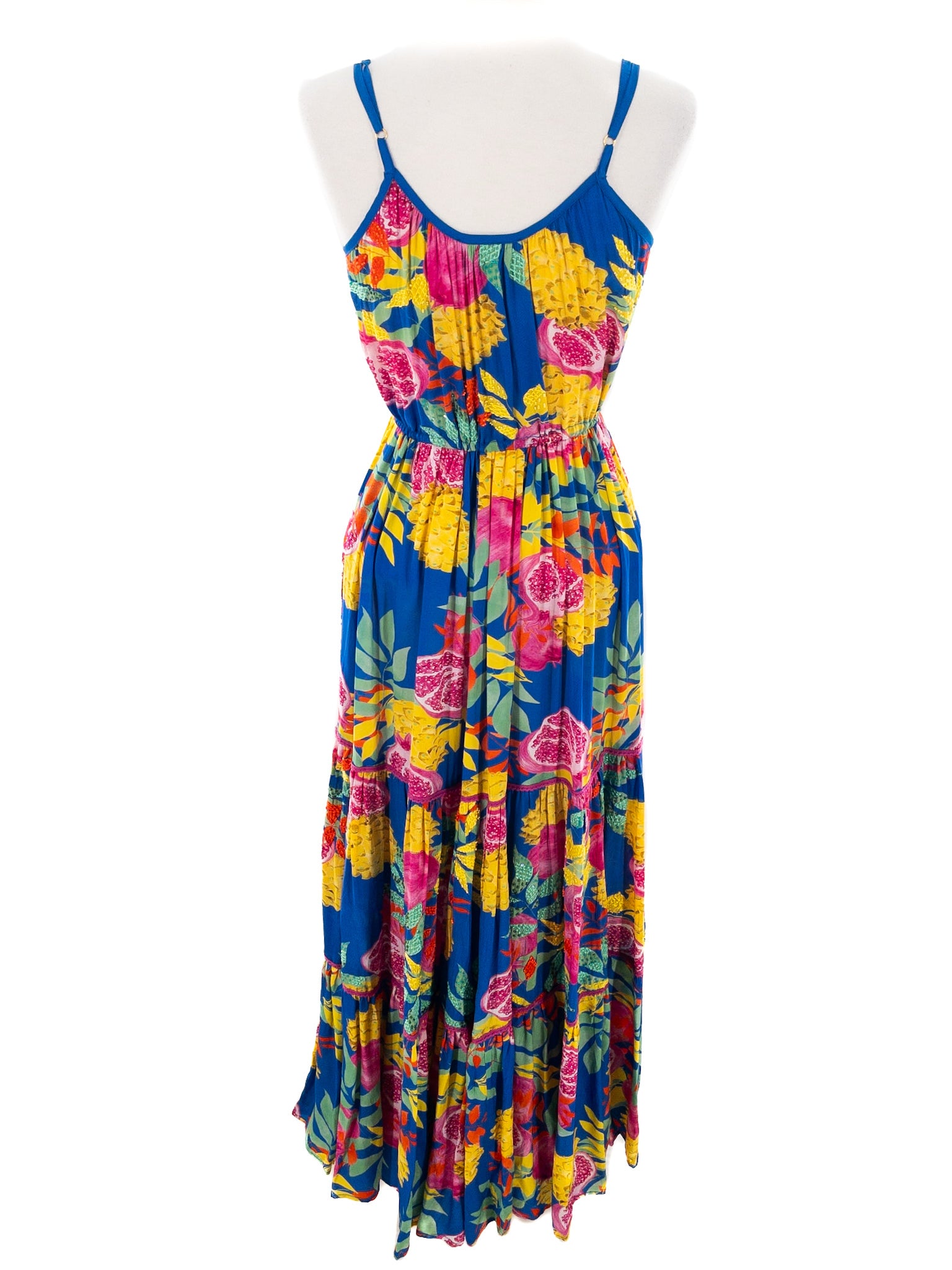 Taj Multi-Color Fruit Spaghetti Strap Size M Maxi