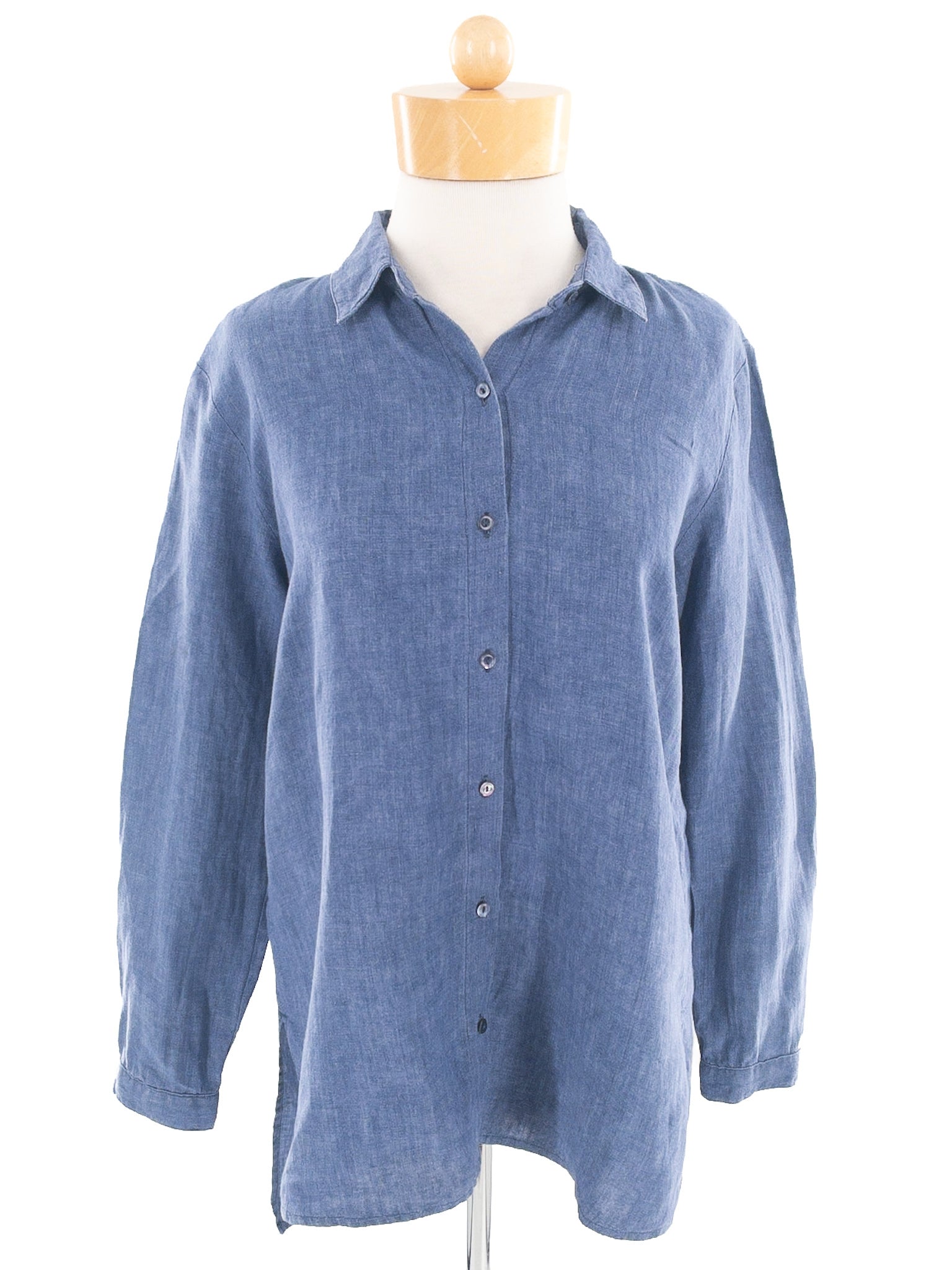 Eileen Fisher Blue Heather Linen Long Sleeve Size XS Blouse