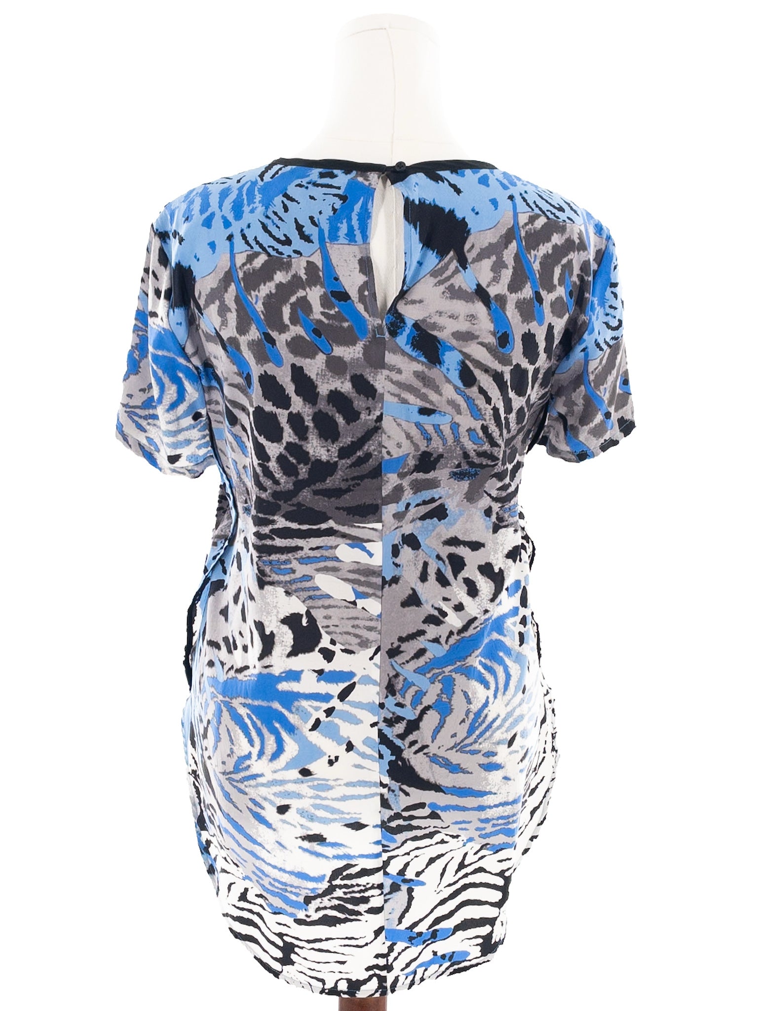 DKNY Multi-Color Print Silk Short Sleeve Size M Blouse