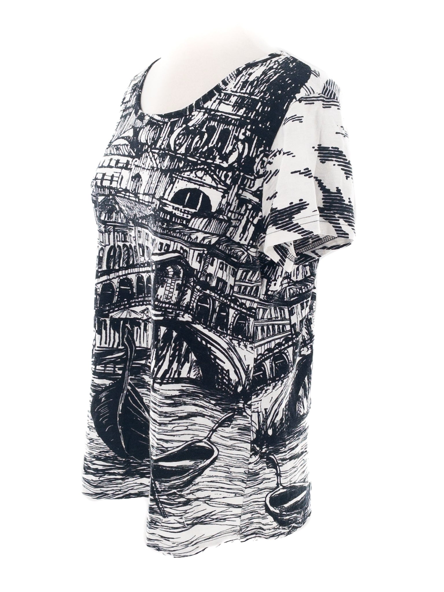 White Black Cityscape Cotton Short Sleeve Size S T Shirt