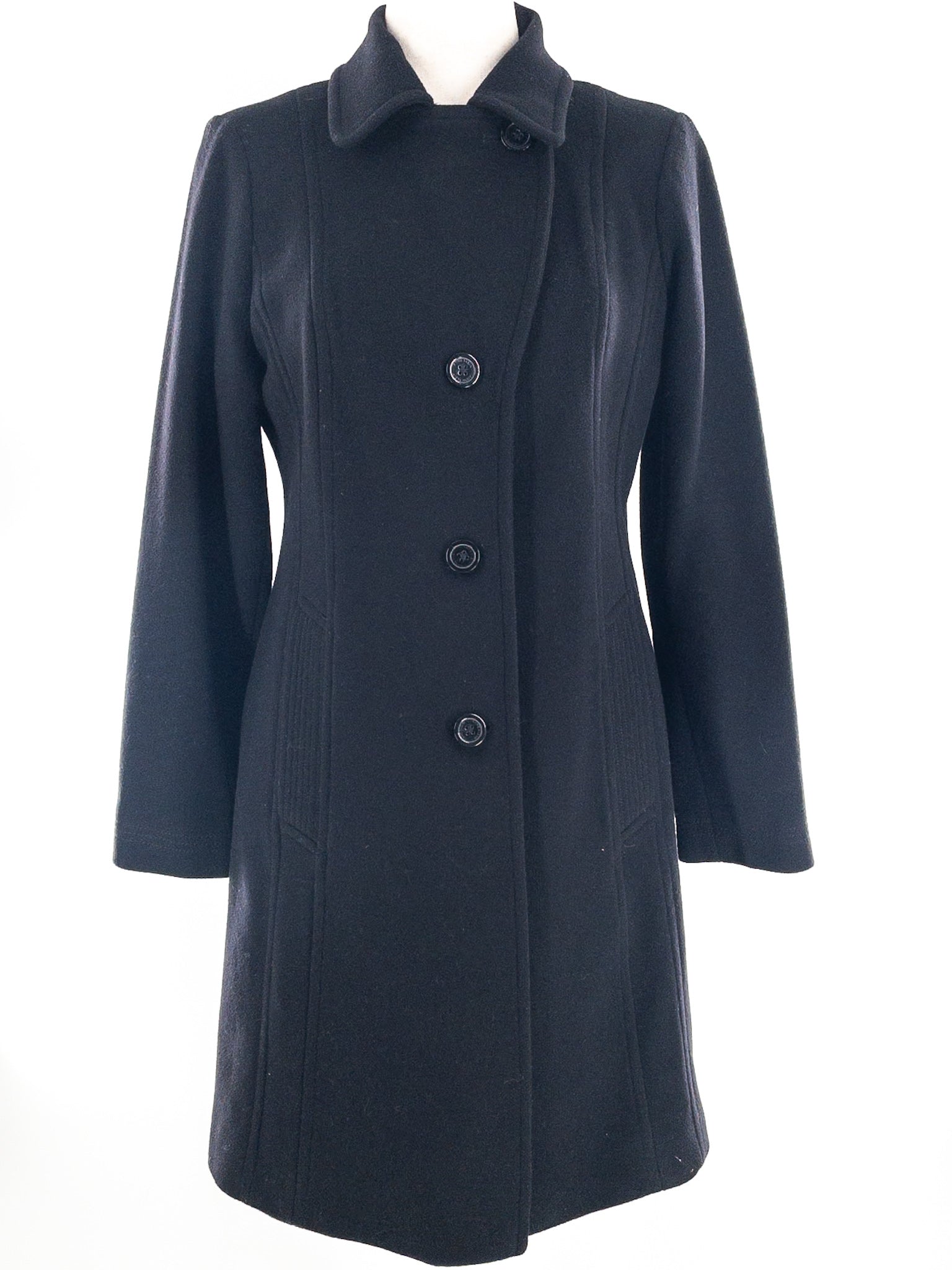 Anne Klein Black Button Down Cashmere Blend Size 10 Coat