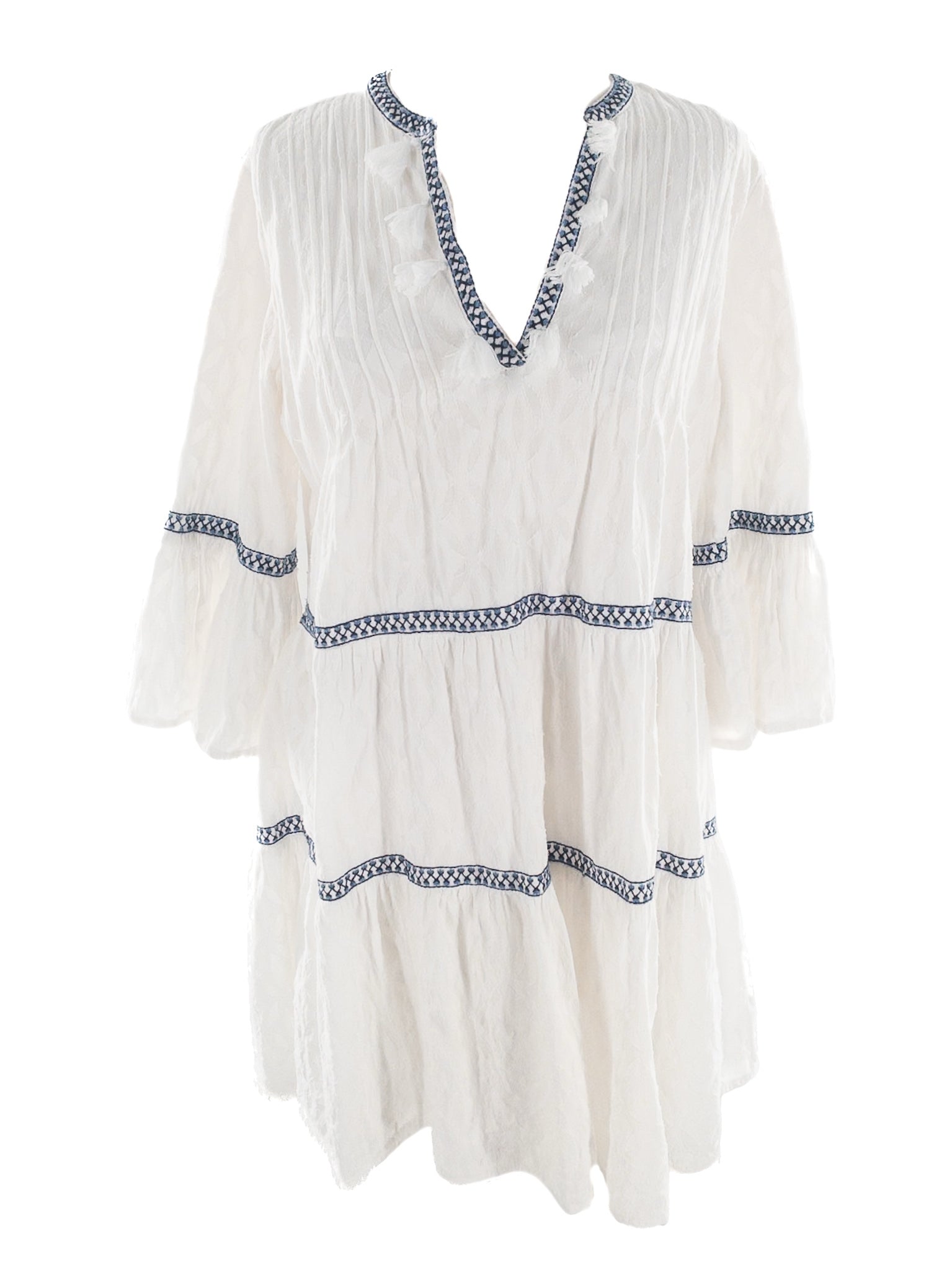 Tommy Bahama White Blue Tiers Cotton Long Sleeve Size S Dress