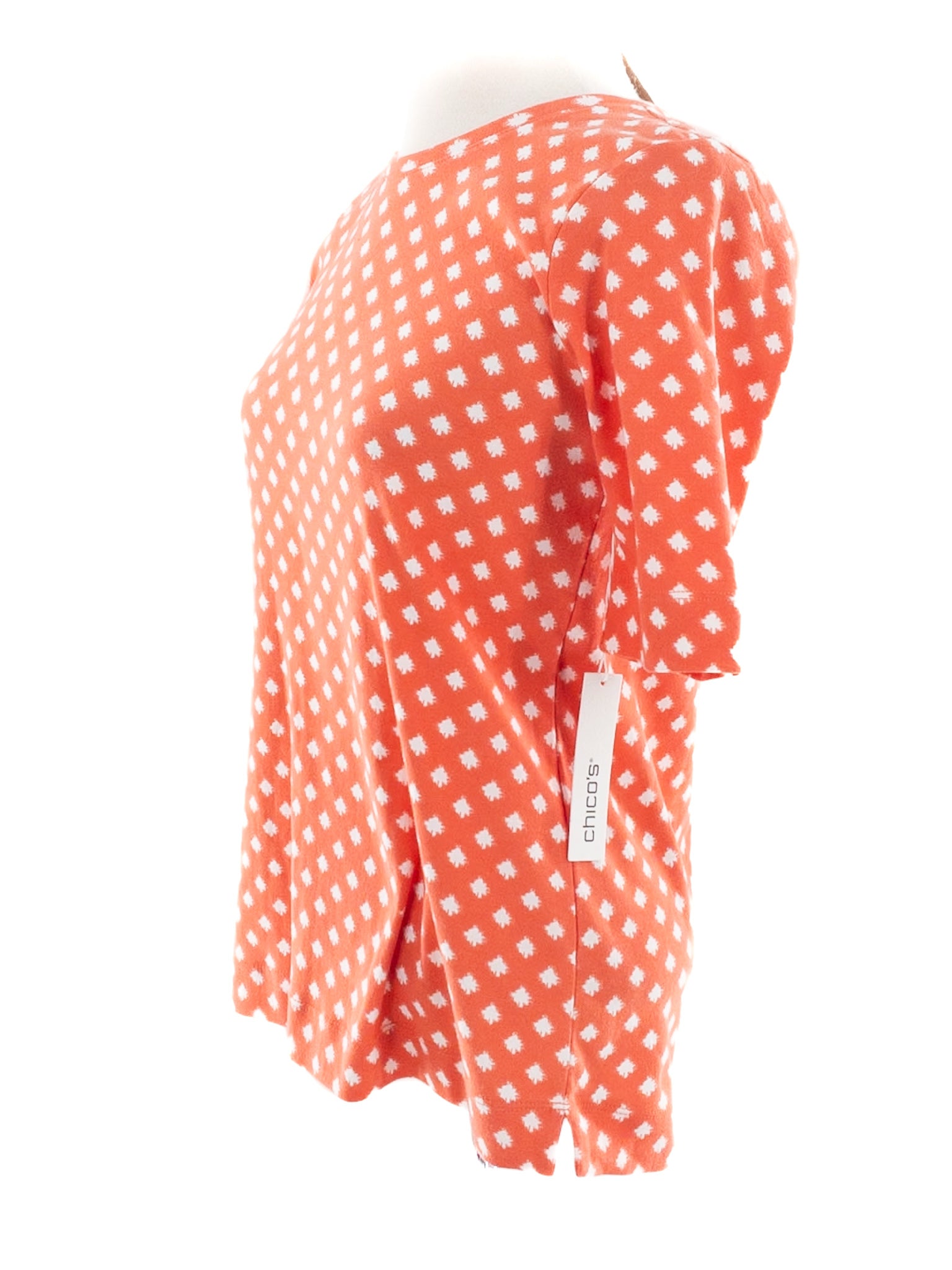 Chicos Coral White Print Cotton Short Sleeve Size S T Shirt