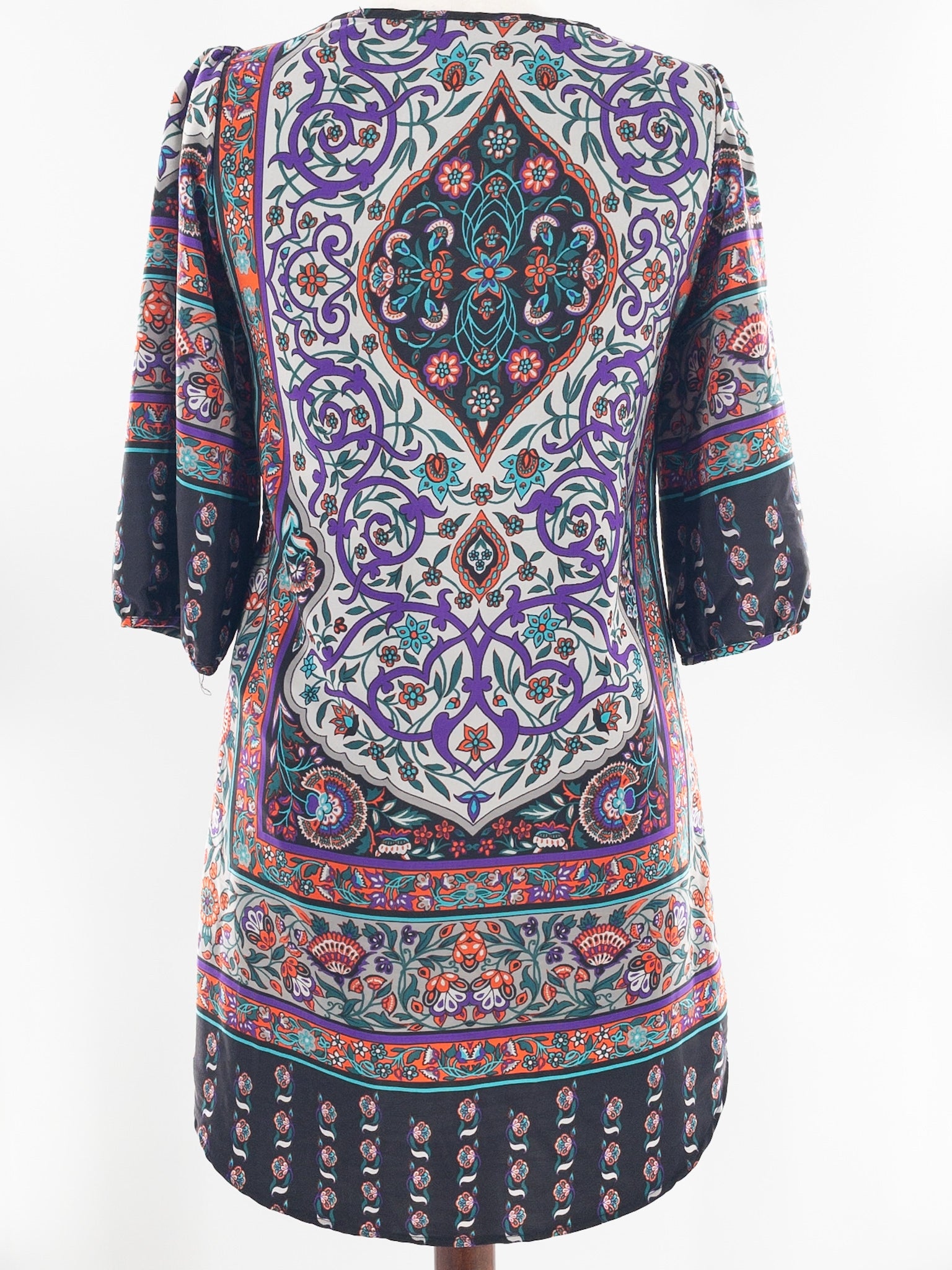 Alya Purple Multi Print Polyester 3/4 Sleeve Size M Dress