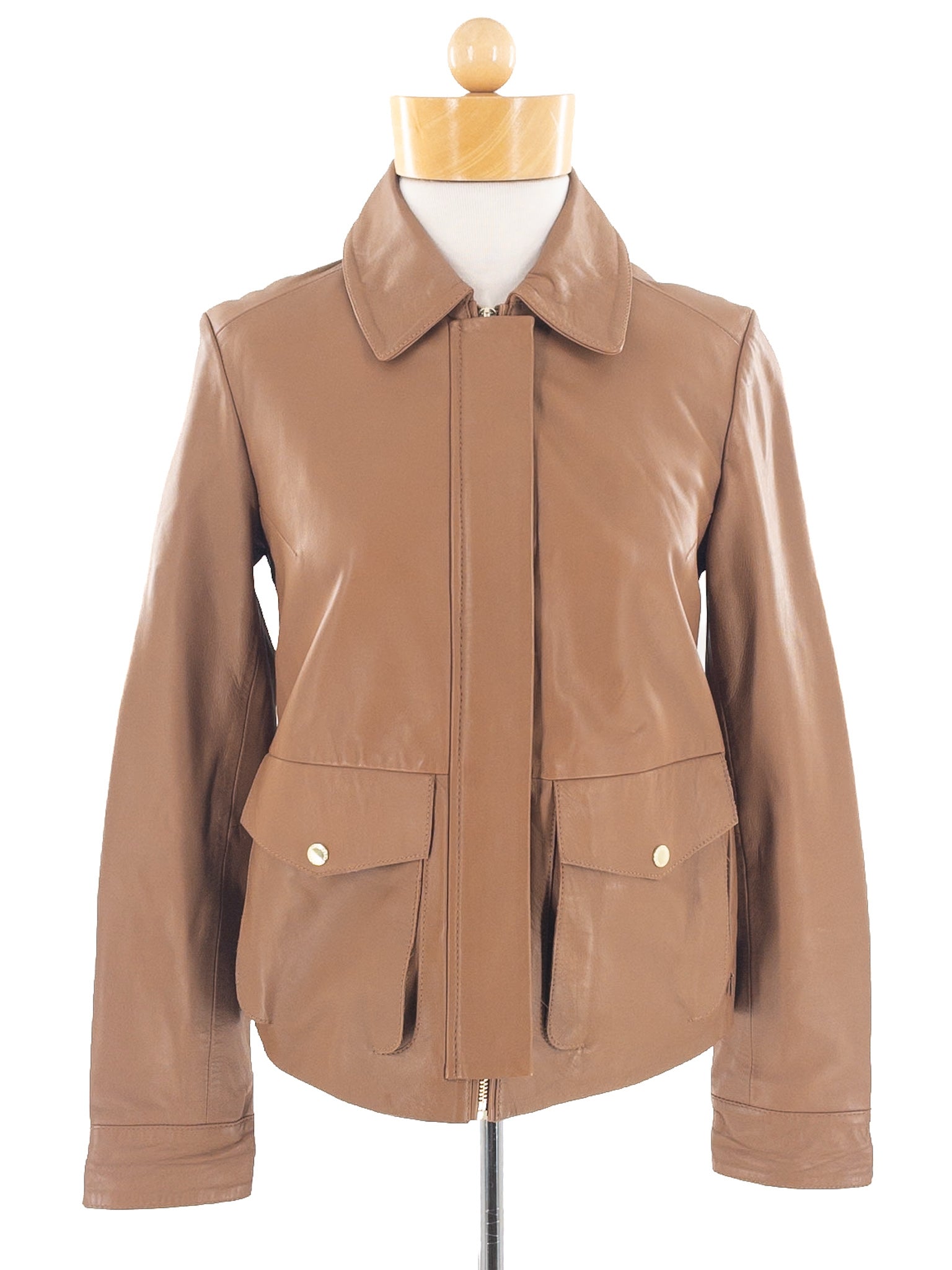 Cole Haan Butterscotch Zip Leather Size XS Jacket