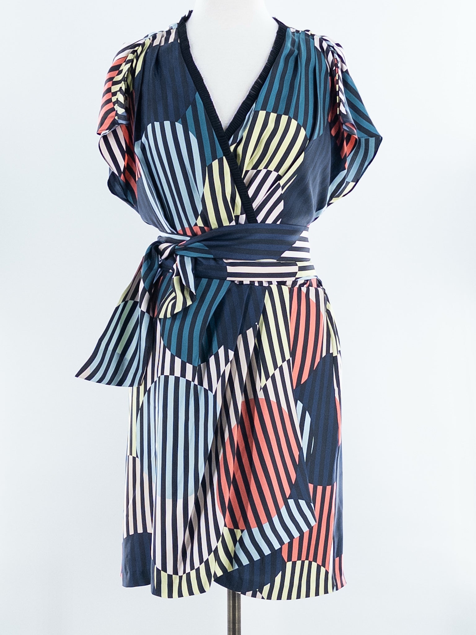 Diane Von Furstenberg Multi-Color Print Silk Cap Sleeve Size S Dress