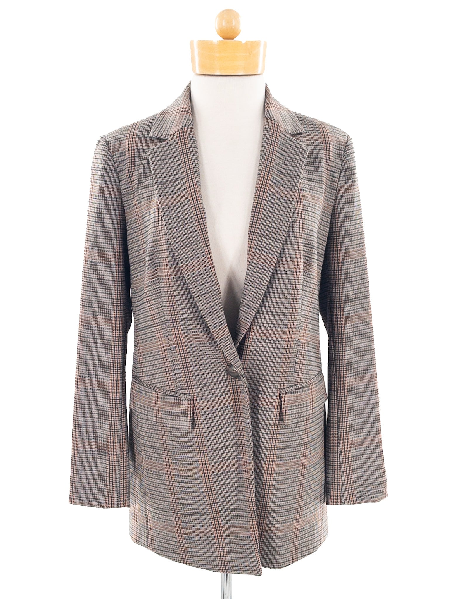 Loft Tan Multi Plaid Polyester Blend Size 6 Blazer