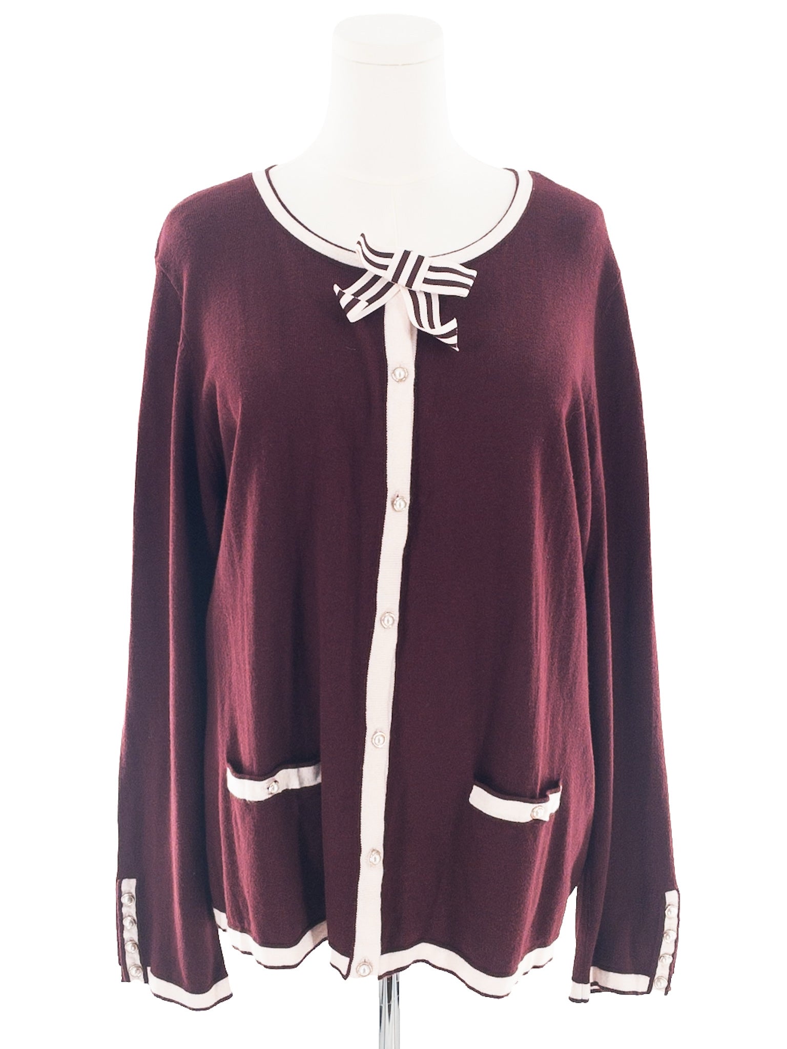 Talbots Maroon Pink Piping Cotton Blend Size 2X Cardigan