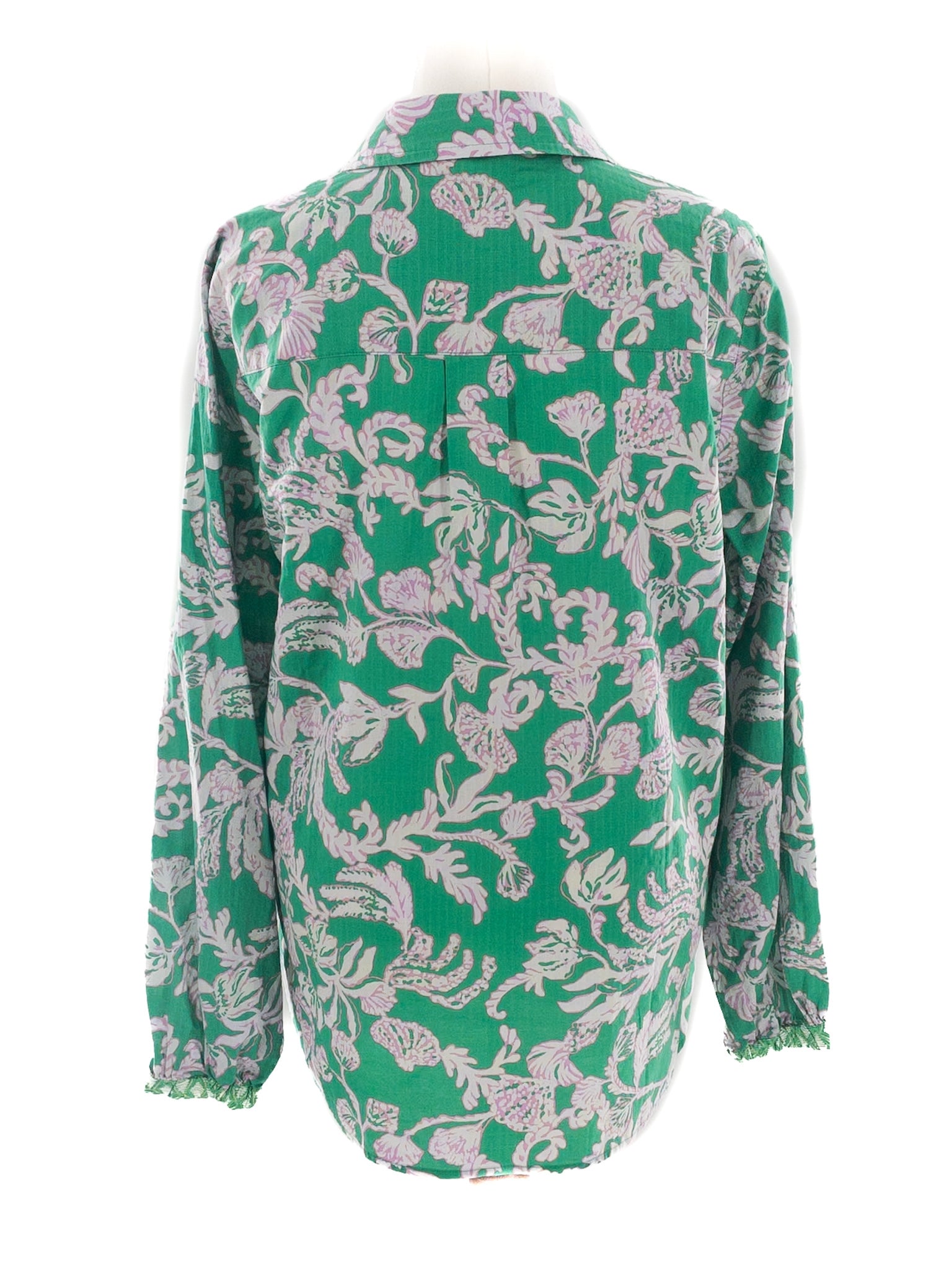 Lilly Pulitzer Green Pink Print Cotton Blend Long Sleeve Size L Blouse