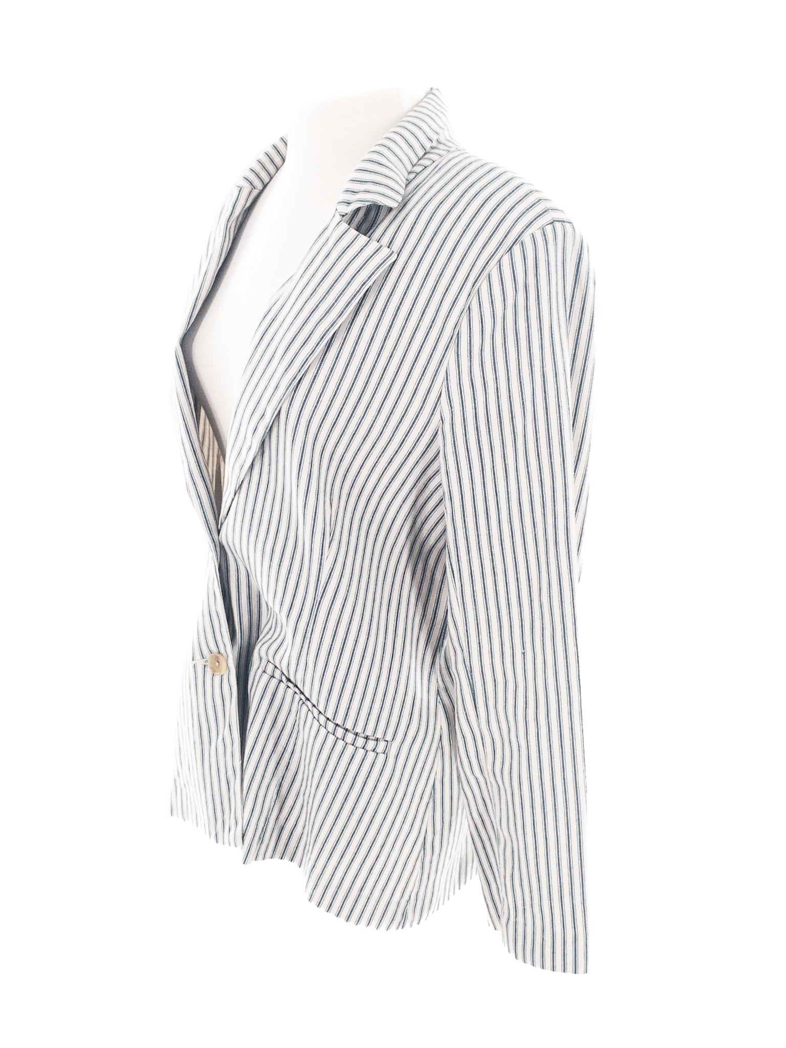 Evereve Ivory Blue Stripe Linen Blend Size M Blazer
