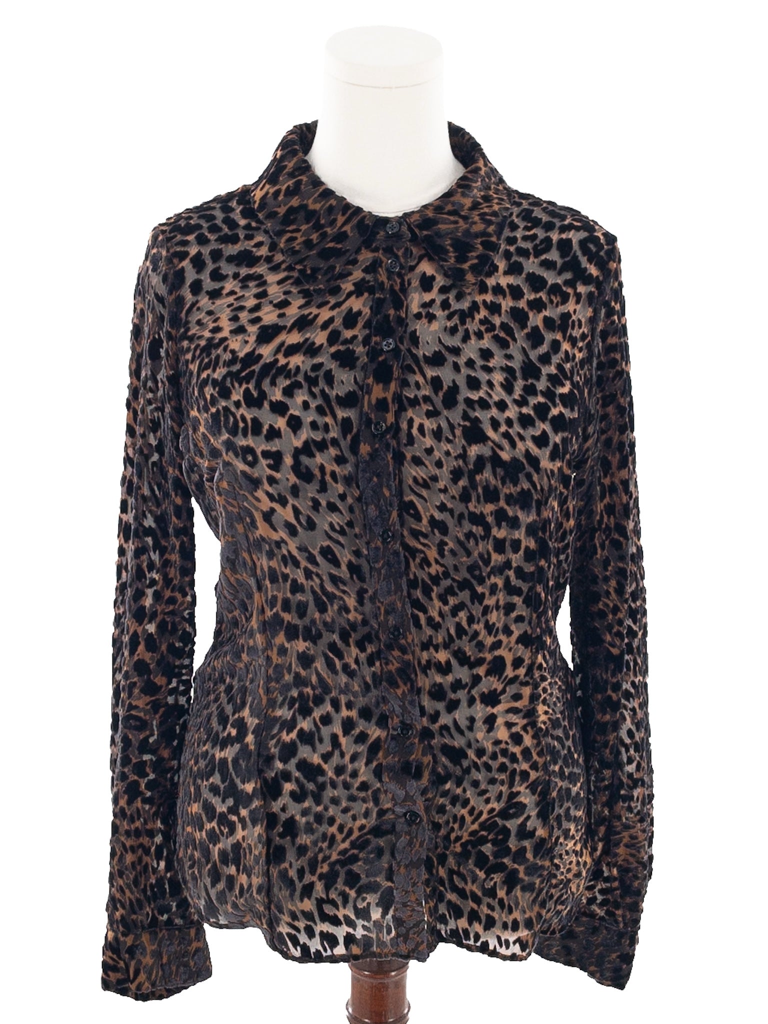 Paige Black Tan Burn out Velour Long Sleeve Size 8 Blouse