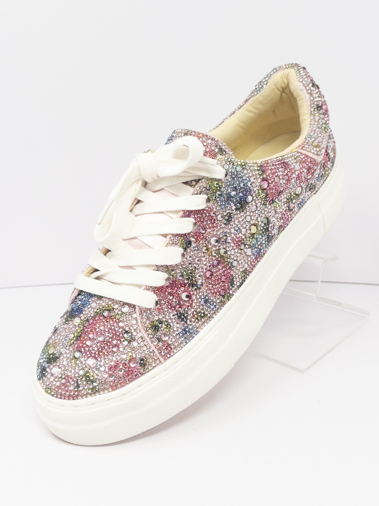 Betsey Johnson Pink Multi Embellished Leather 7 Sneakers